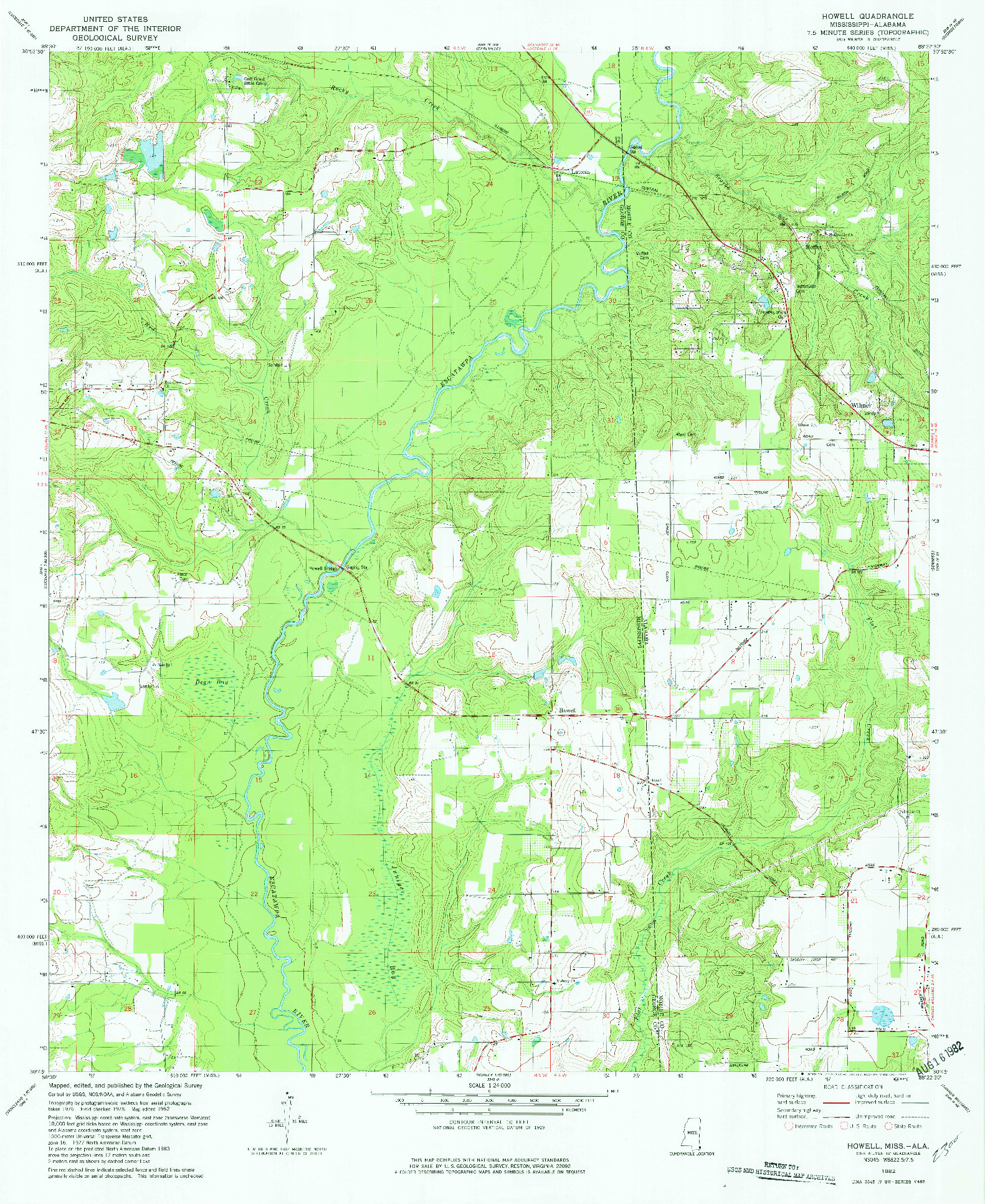 USGS 1:24000-SCALE QUADRANGLE FOR HOWELL, MS 1982