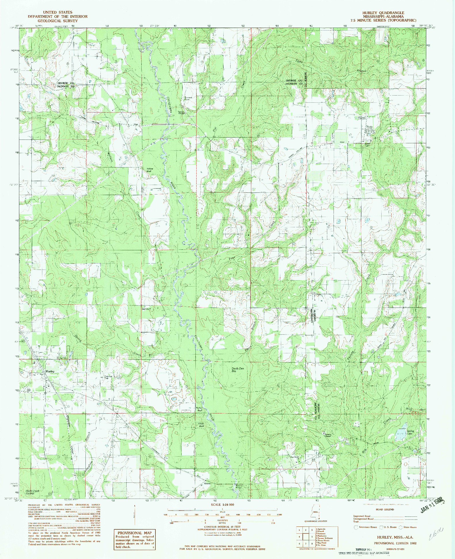 USGS 1:24000-SCALE QUADRANGLE FOR HURLEY, MS 1982