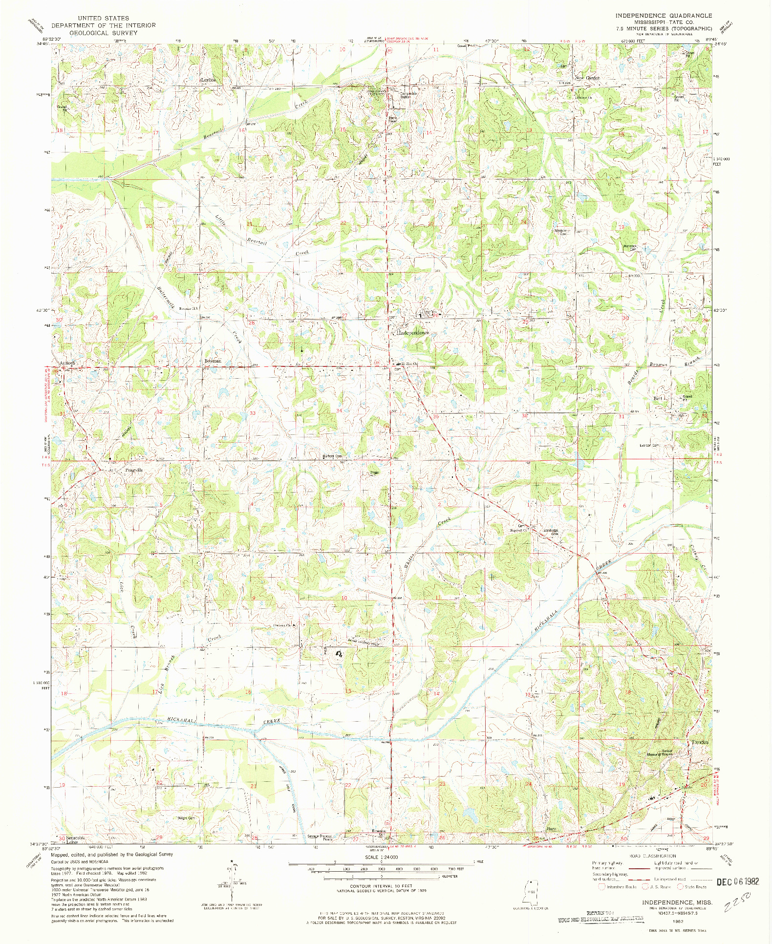 USGS 1:24000-SCALE QUADRANGLE FOR INDEPENDENCE, MS 1982