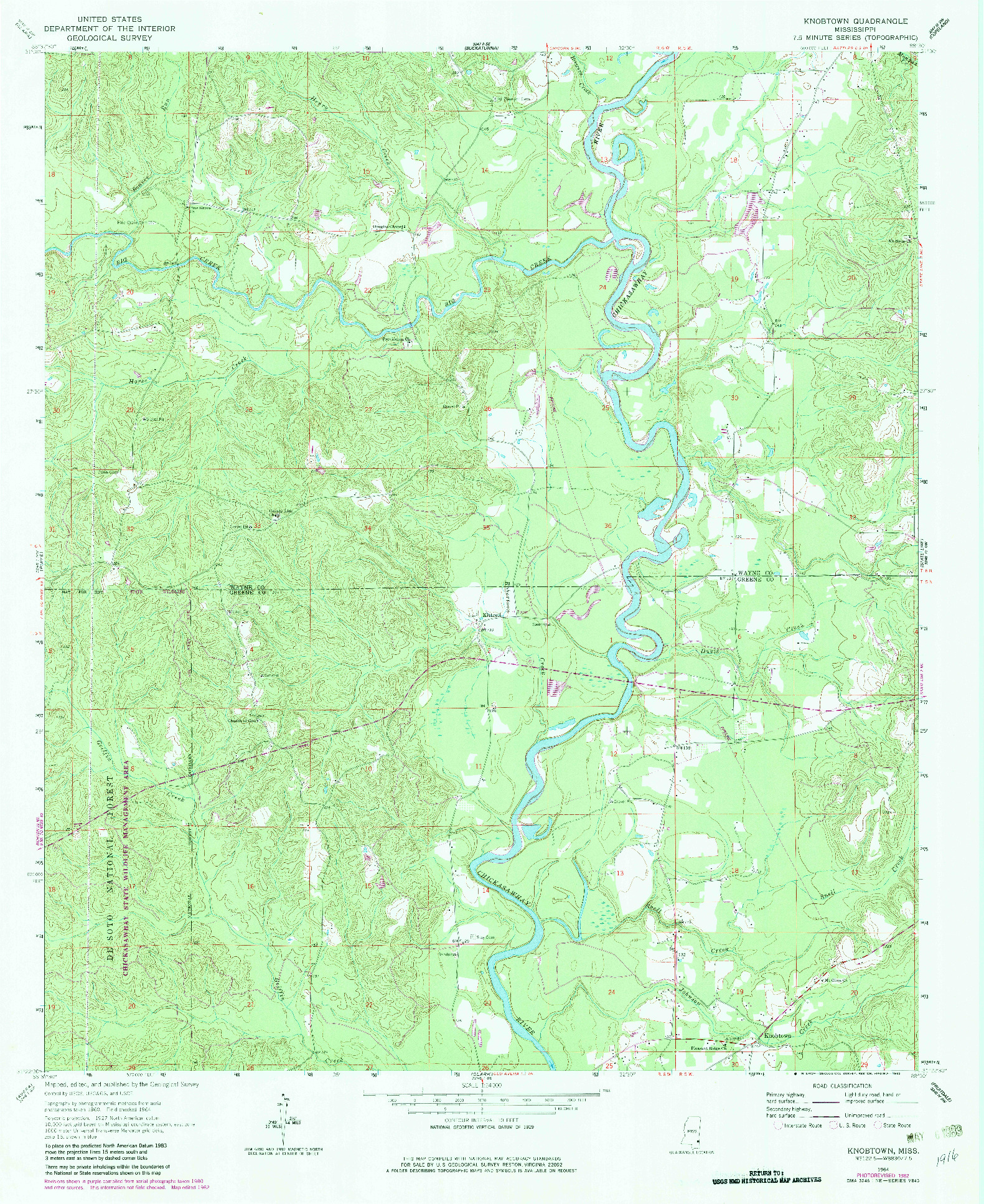 USGS 1:24000-SCALE QUADRANGLE FOR KNOBTOWN, MS 1964