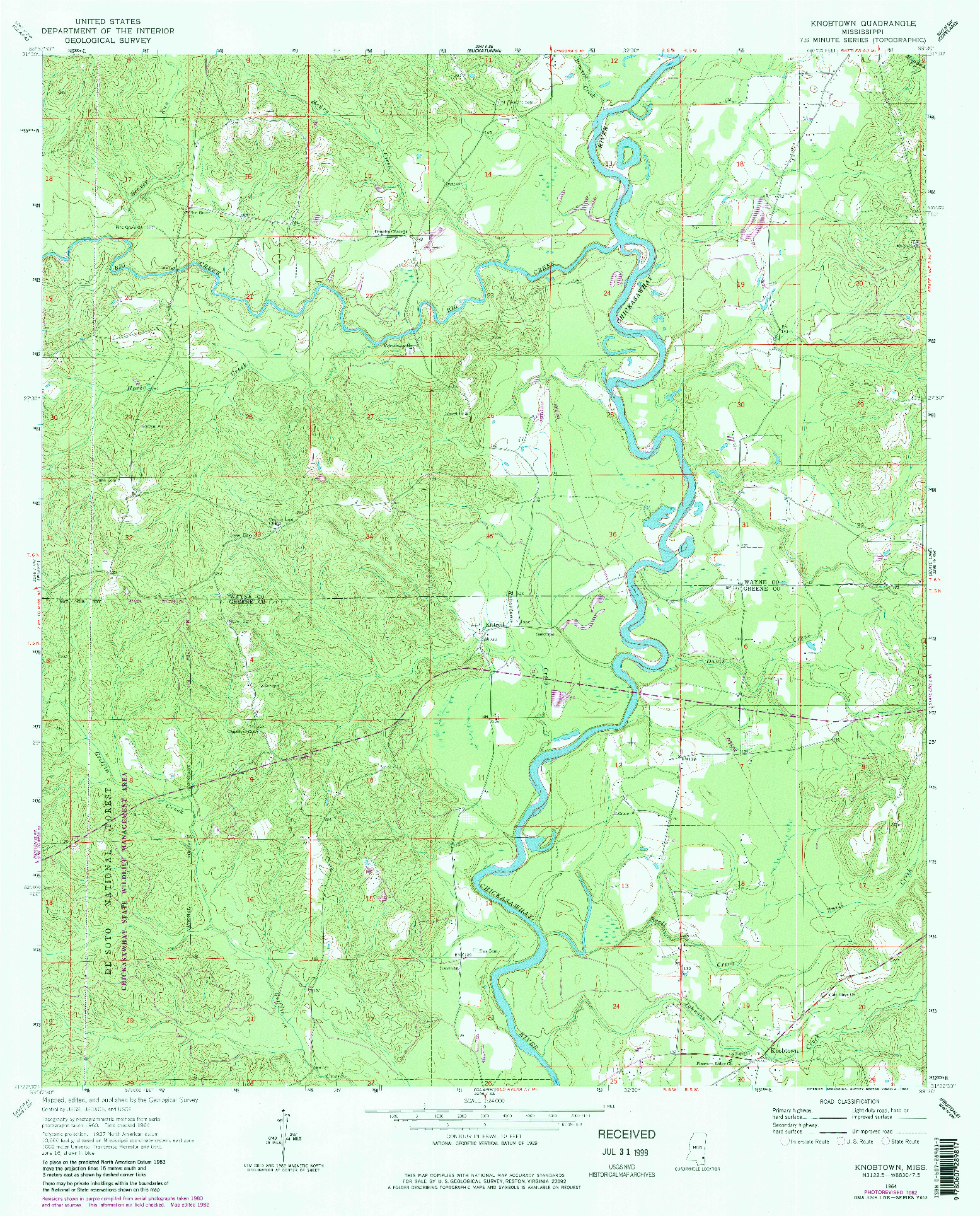 USGS 1:24000-SCALE QUADRANGLE FOR KNOBTOWN, MS 1964