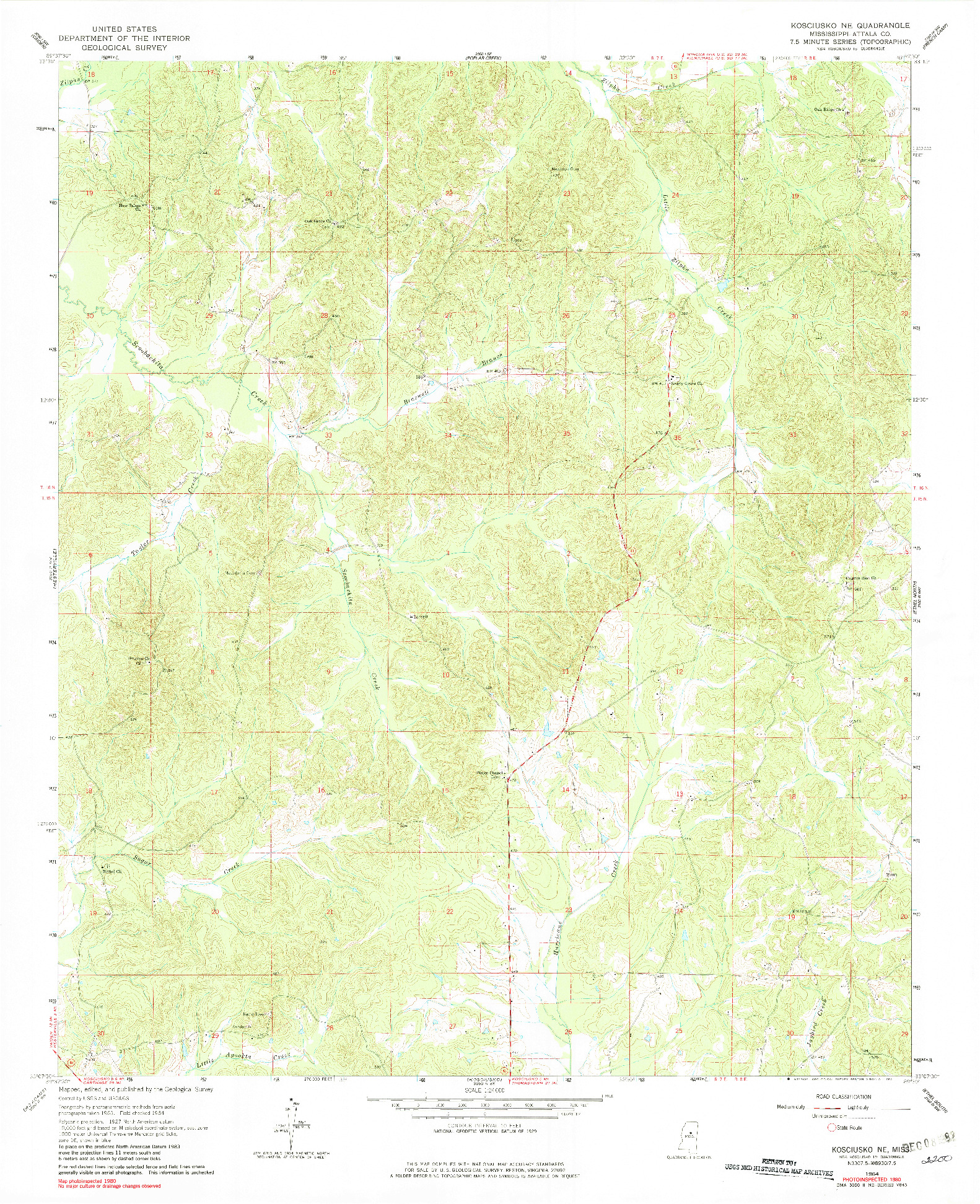 USGS 1:24000-SCALE QUADRANGLE FOR KOSCIUSKO NE, MS 1964