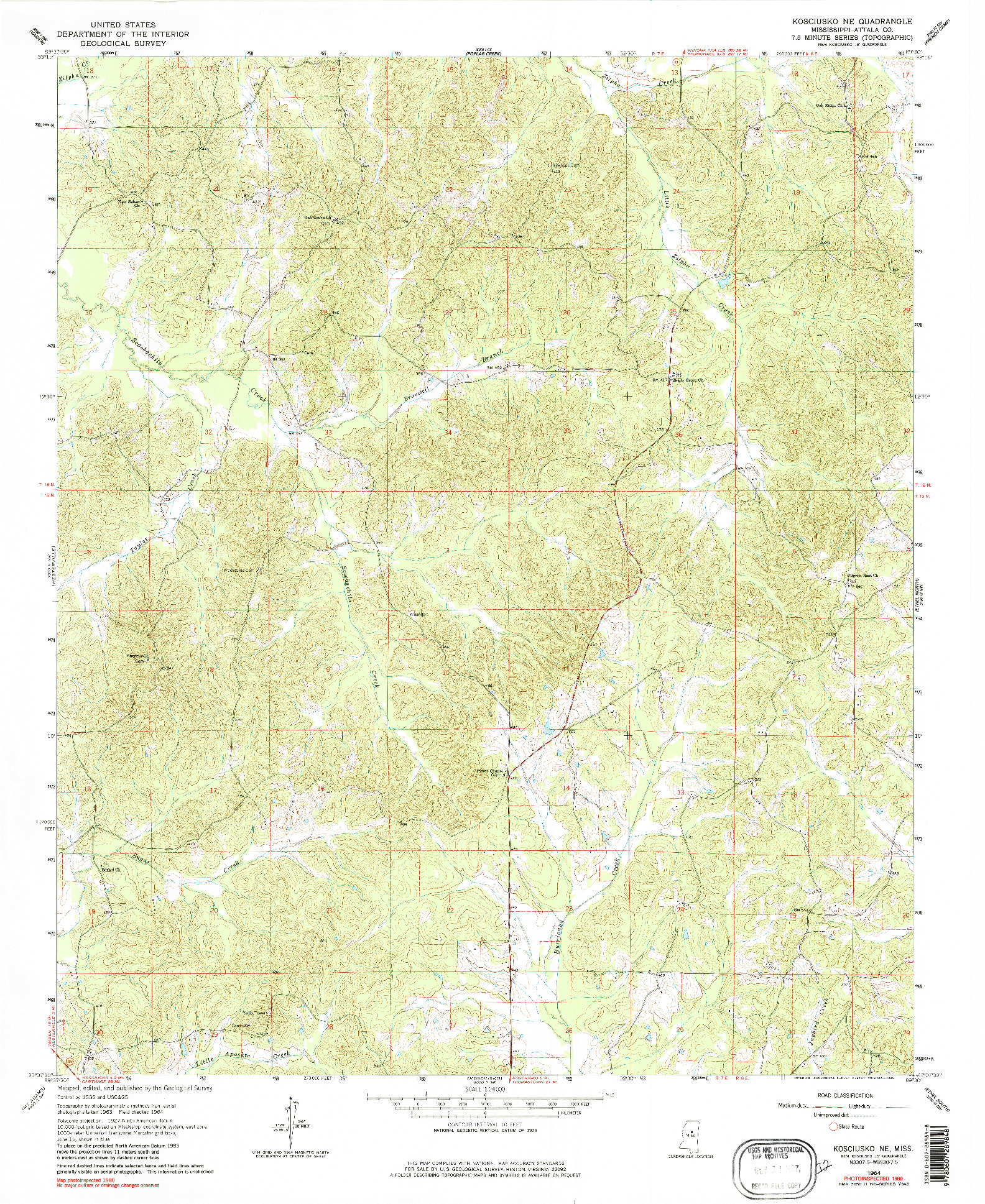USGS 1:24000-SCALE QUADRANGLE FOR KOSCIUSKO NE, MS 1964