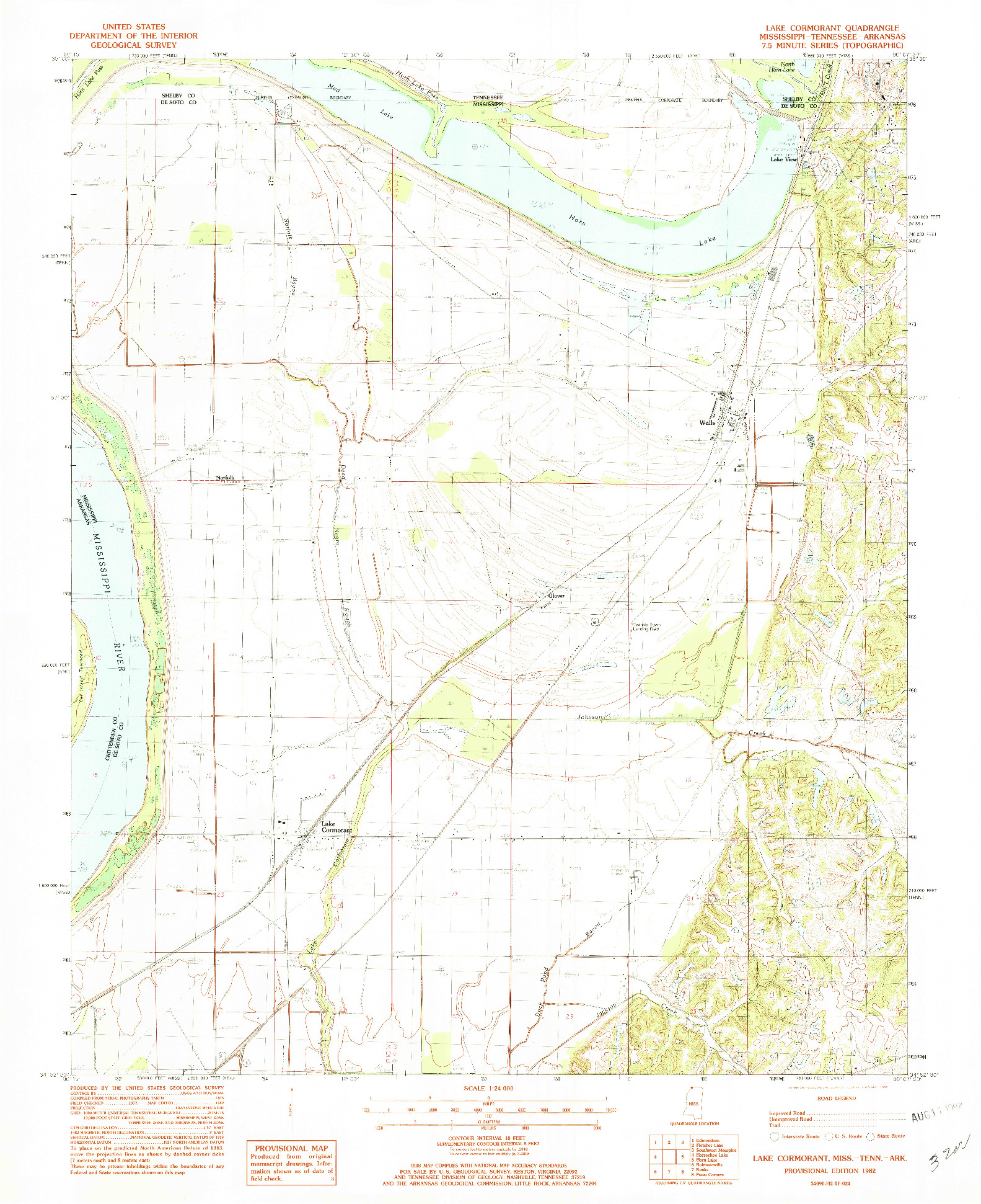 USGS 1:24000-SCALE QUADRANGLE FOR LAKE CORMORANT, MS 1982