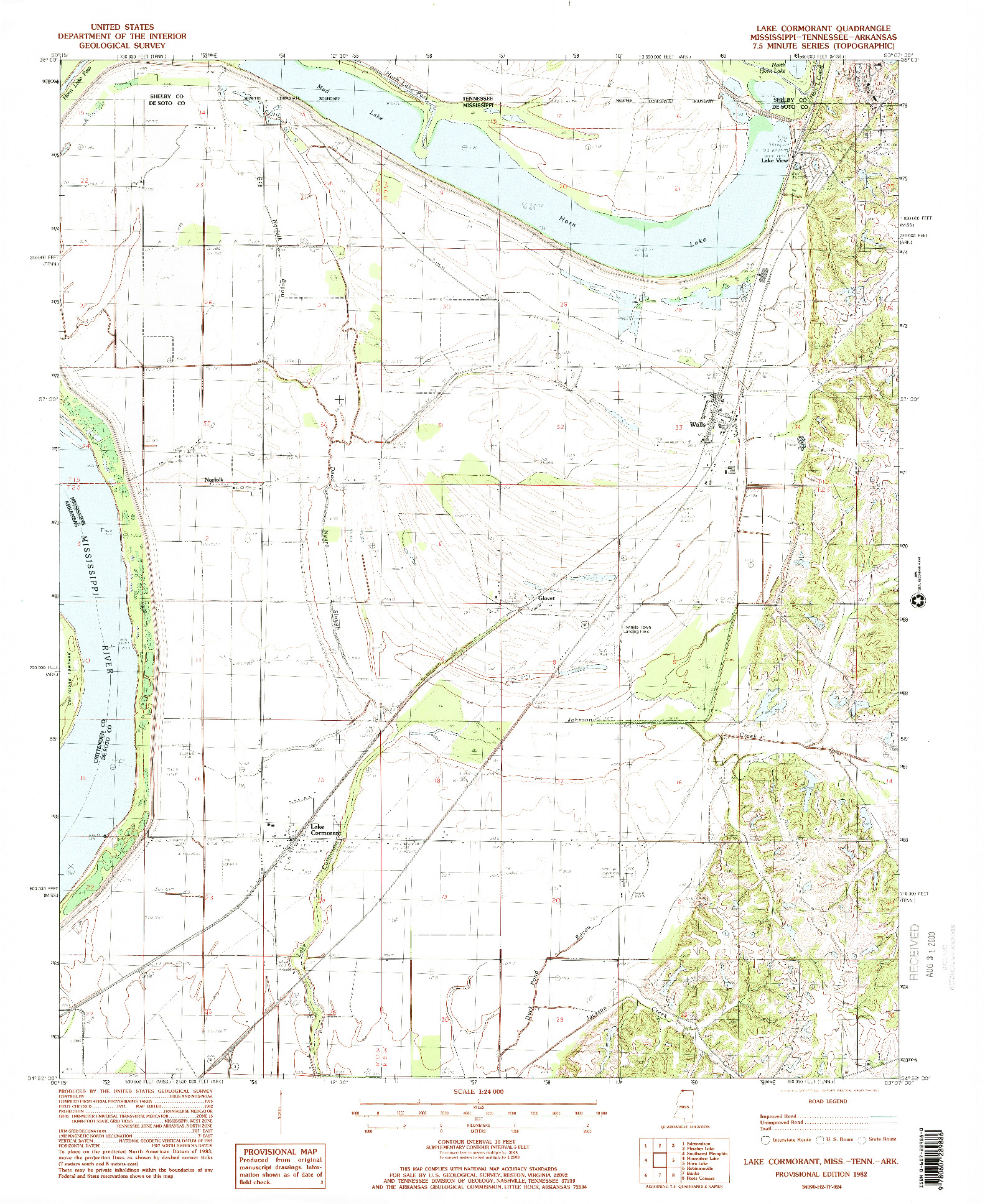 USGS 1:24000-SCALE QUADRANGLE FOR LAKE CORMORANT, MS 1982