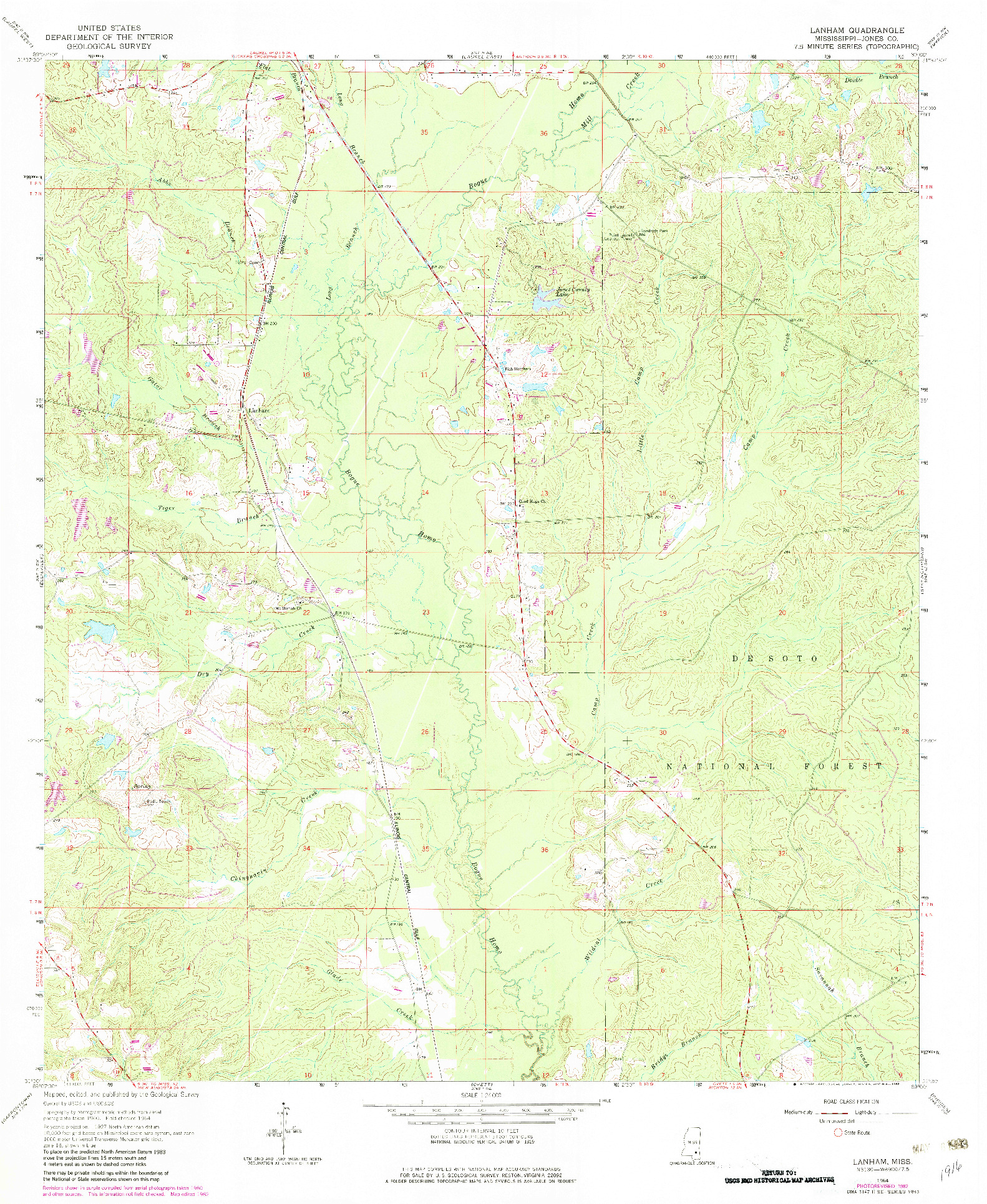 USGS 1:24000-SCALE QUADRANGLE FOR LANHAM, MS 1964
