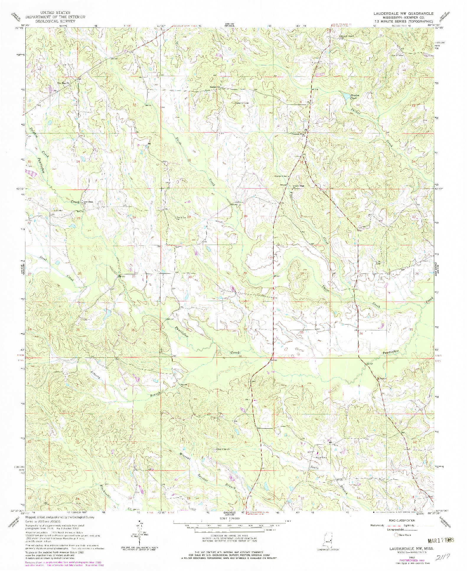 USGS 1:24000-SCALE QUADRANGLE FOR LAUDERDALE NW, MS 1962