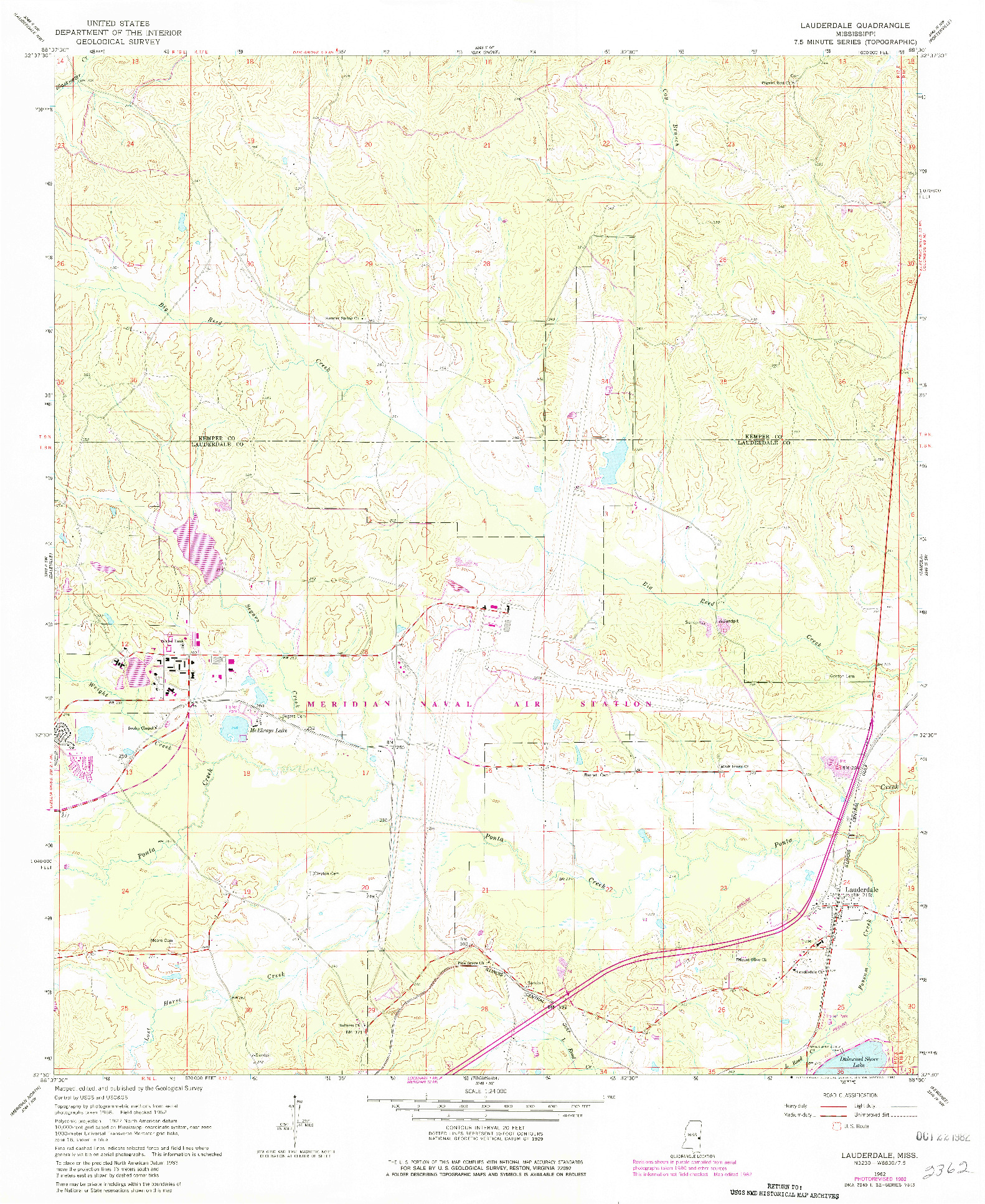 USGS 1:24000-SCALE QUADRANGLE FOR LAUDERDALE, MS 1962