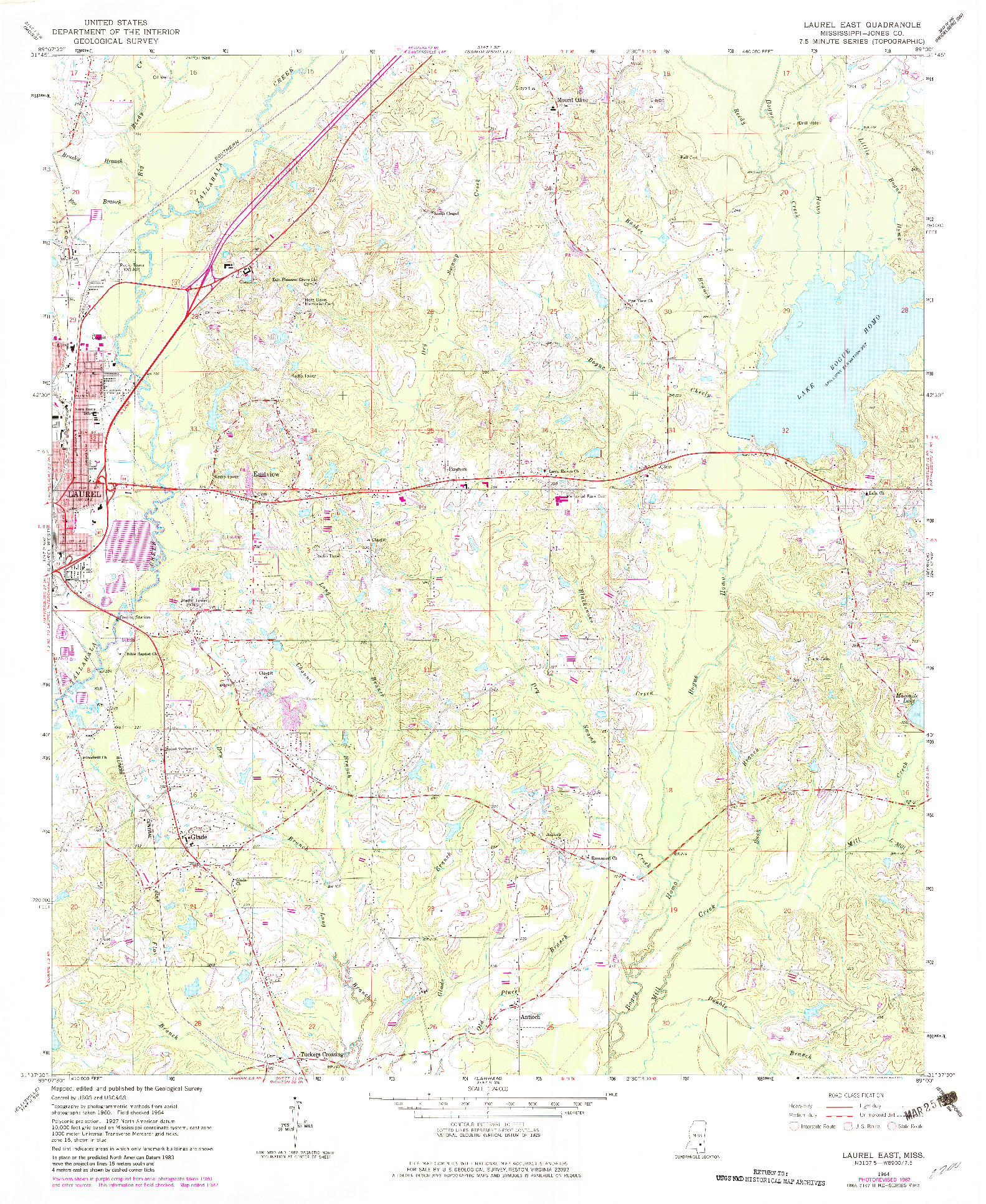 USGS 1:24000-SCALE QUADRANGLE FOR LAUREL EAST, MS 1964