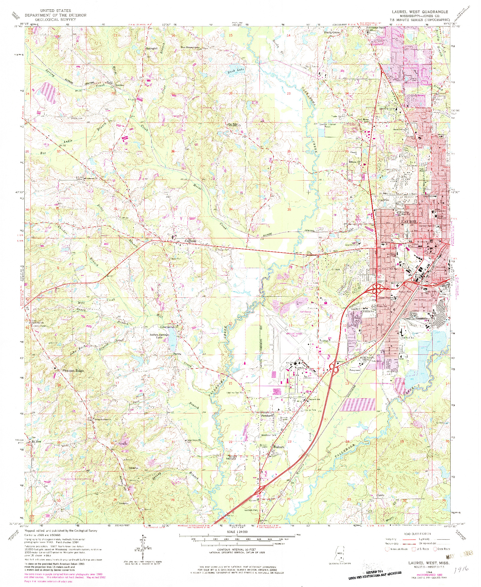 USGS 1:24000-SCALE QUADRANGLE FOR LAUREL WEST, MS 1964