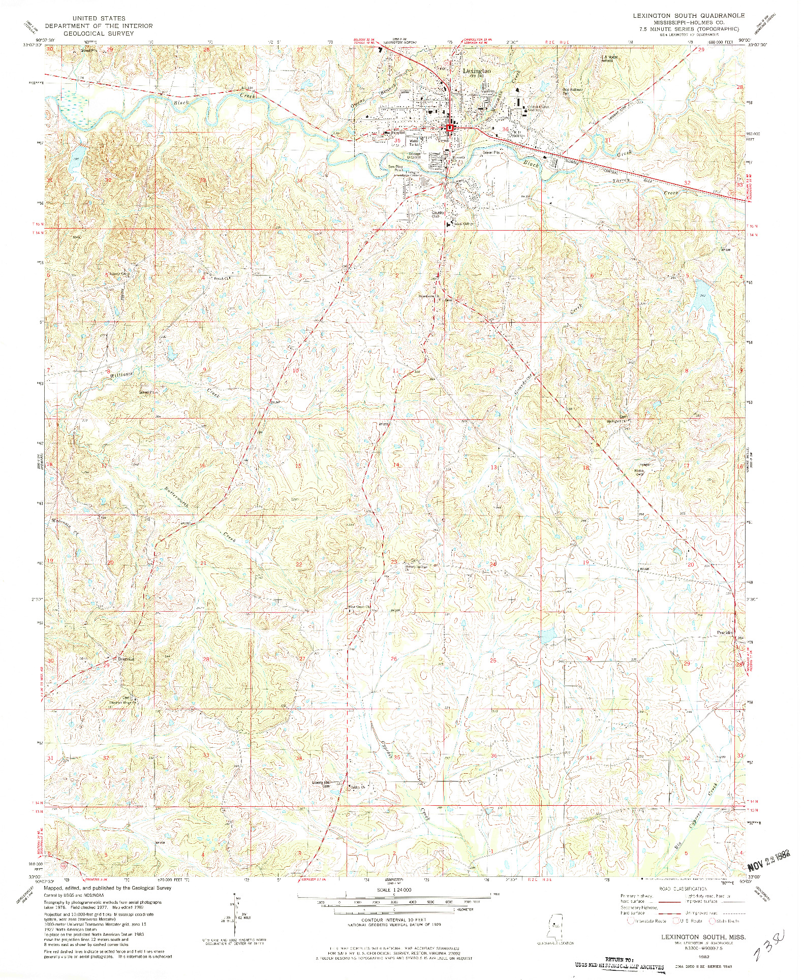 USGS 1:24000-SCALE QUADRANGLE FOR LEXINGTON SOUTH, MS 1982