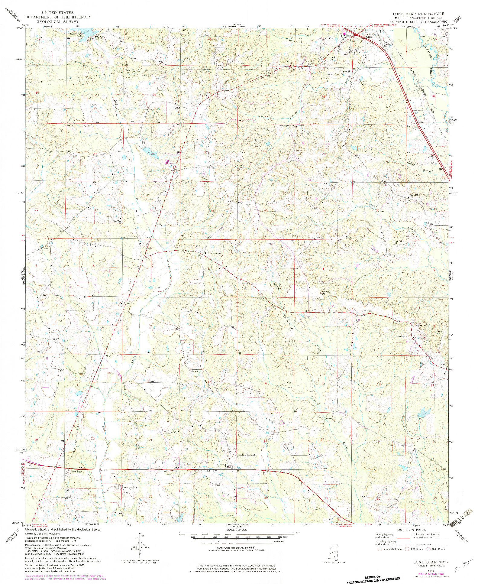 USGS 1:24000-SCALE QUADRANGLE FOR LONE STAR, MS 1974