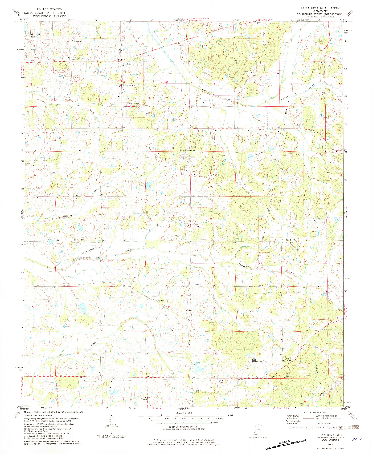 USGS 1:24000-SCALE QUADRANGLE FOR LOOXAHOMA, MS 1982