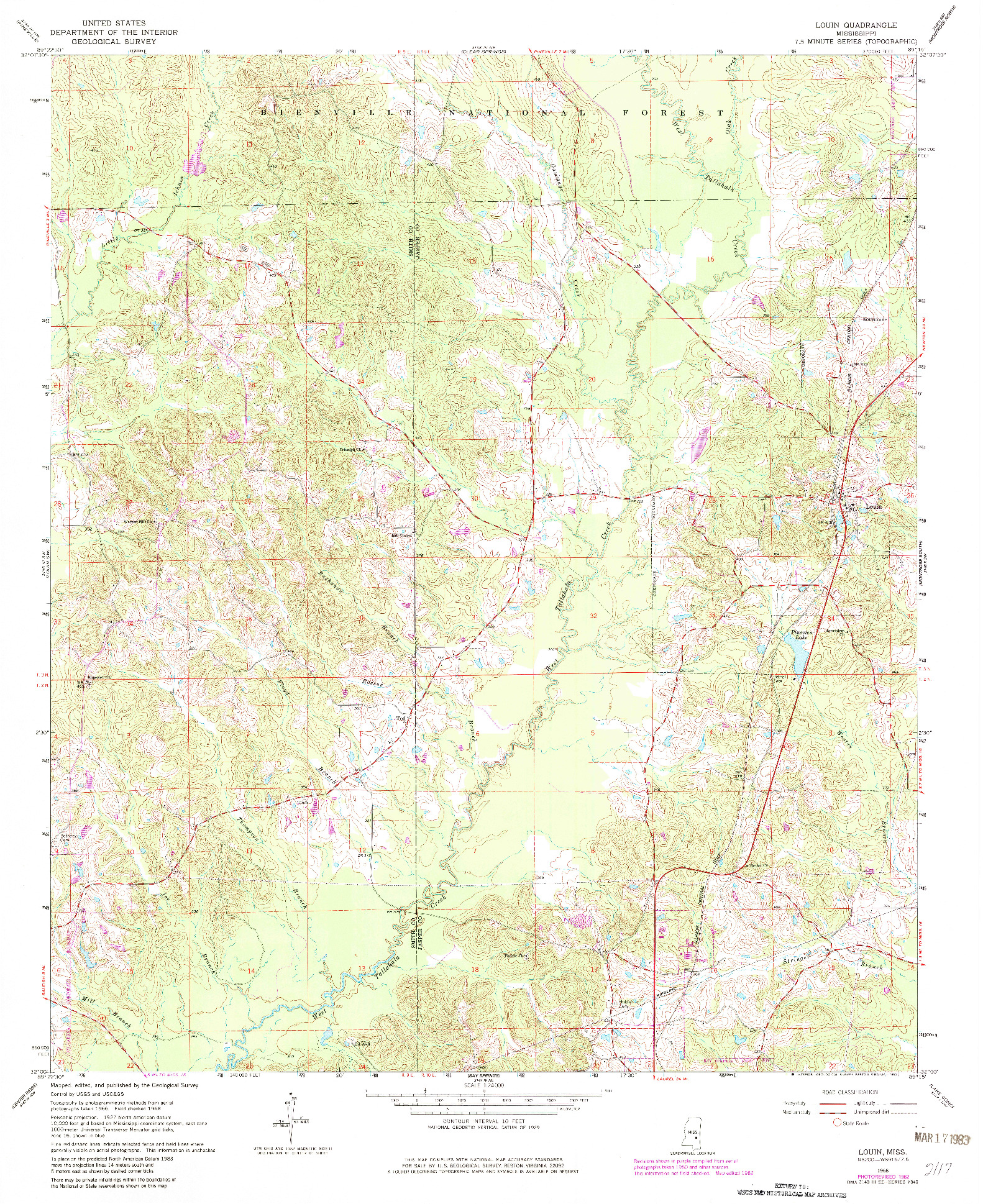 USGS 1:24000-SCALE QUADRANGLE FOR LOUIN, MS 1968