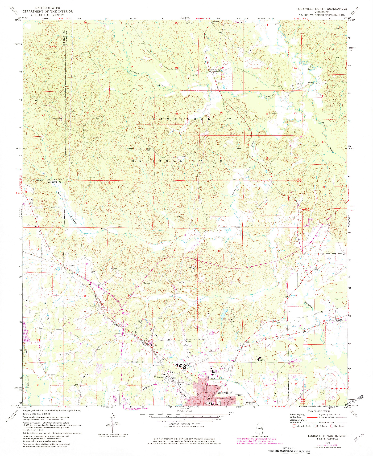 USGS 1:24000-SCALE QUADRANGLE FOR LOUISVILLE NORTH, MS 1972