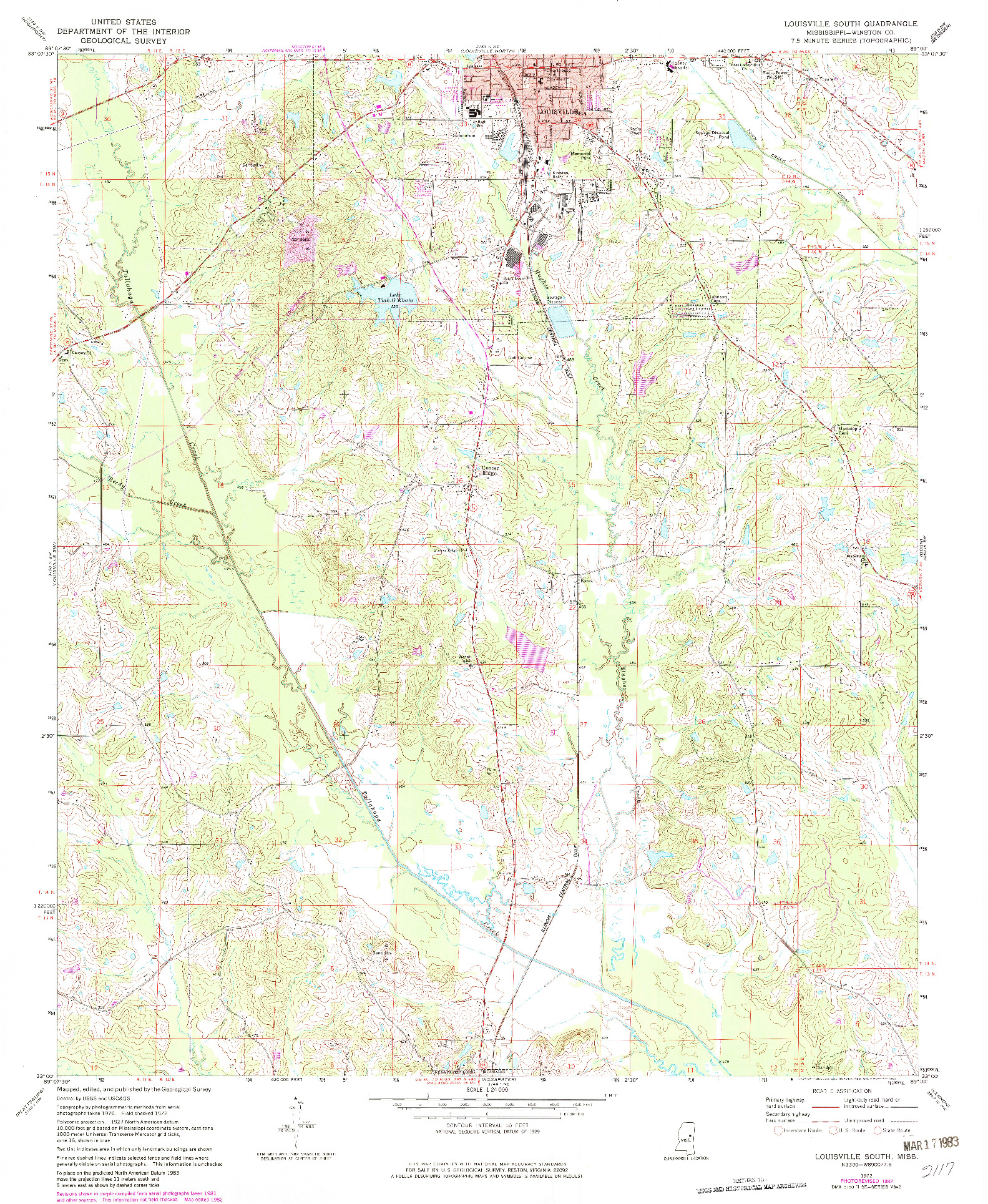 USGS 1:24000-SCALE QUADRANGLE FOR LOUISVILLE SOUTH, MS 1972