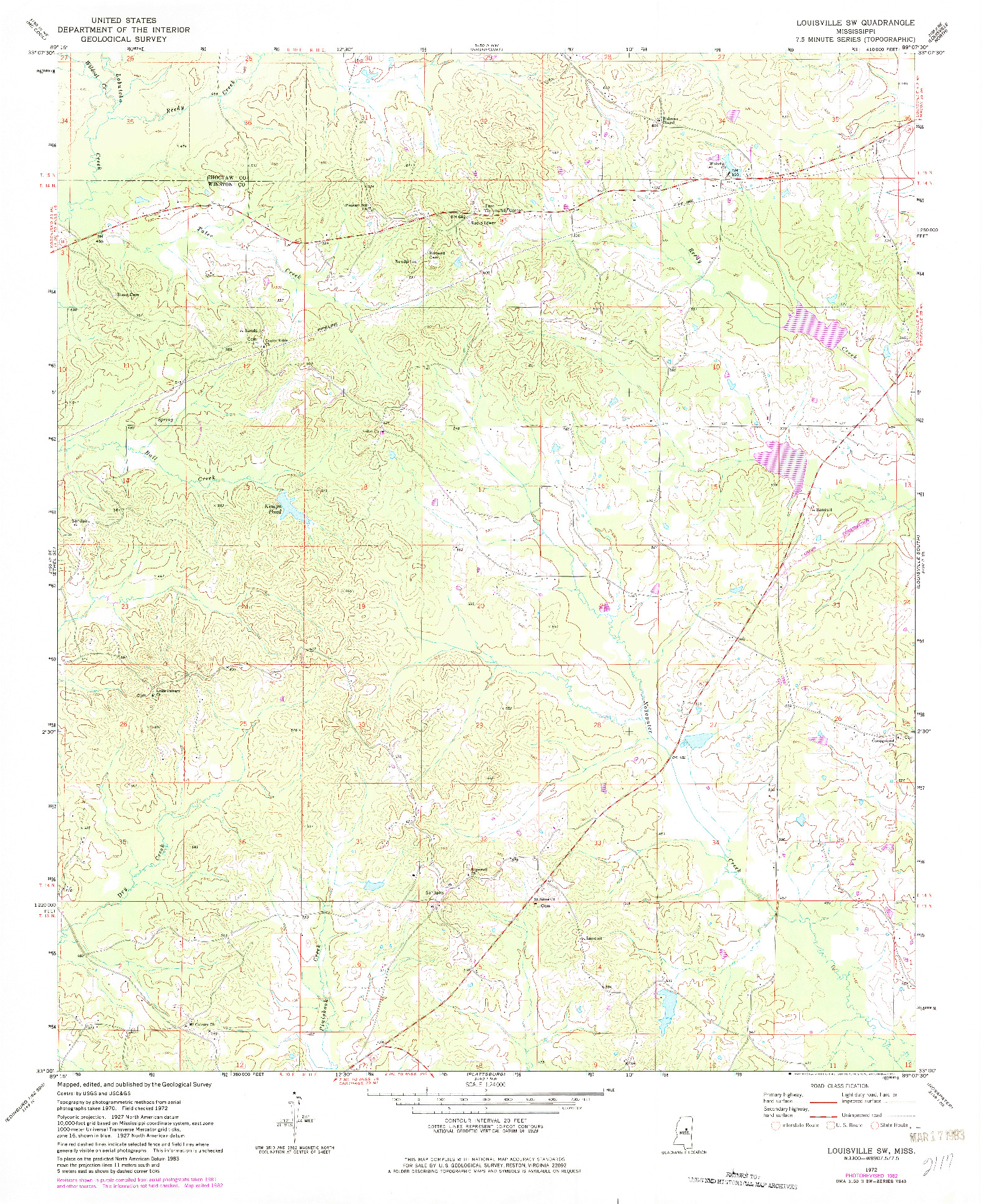 USGS 1:24000-SCALE QUADRANGLE FOR LOUISVILLE SW, MS 1972