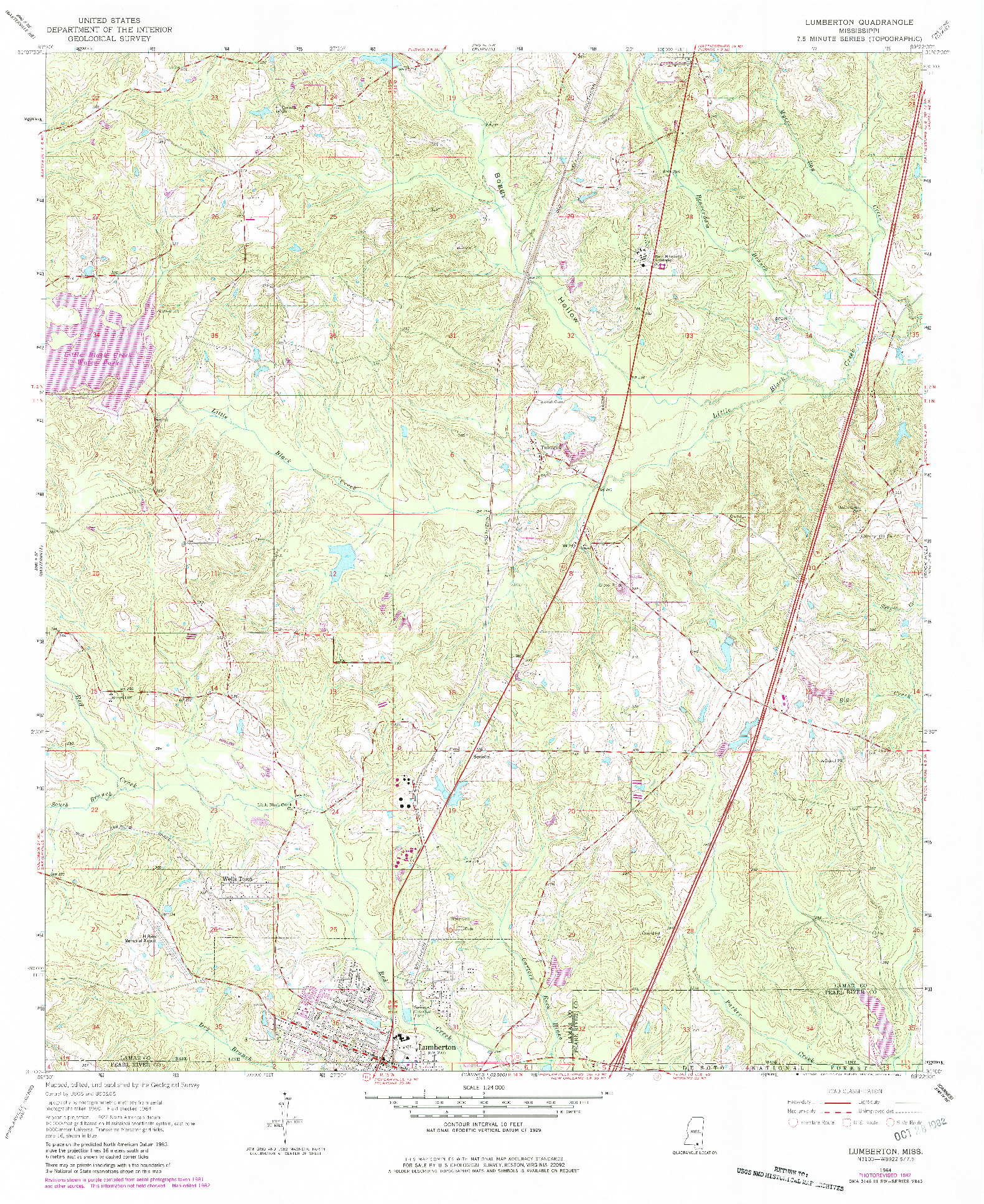 USGS 1:24000-SCALE QUADRANGLE FOR LUMBERTON, MS 1964