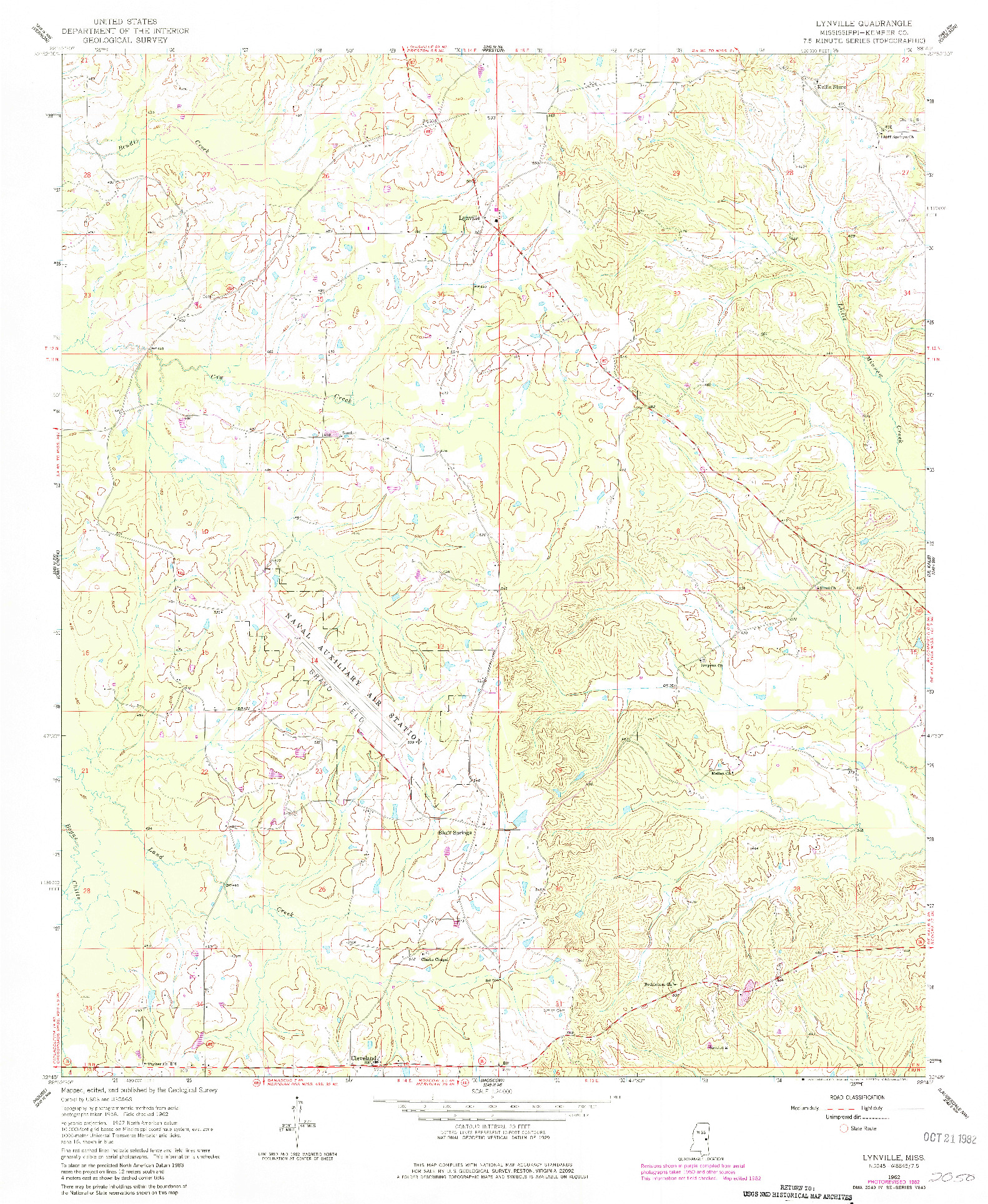USGS 1:24000-SCALE QUADRANGLE FOR LYNVILLE, MS 1962