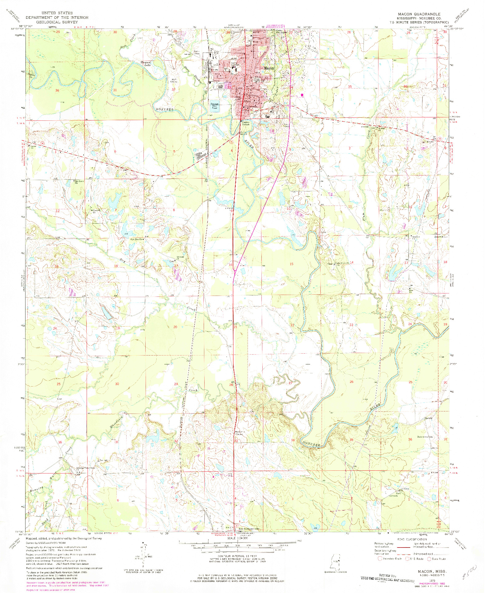 USGS 1:24000-SCALE QUADRANGLE FOR MACON, MS 1973