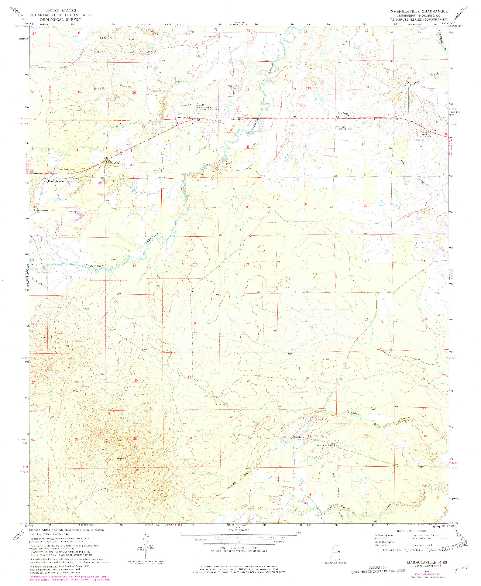 USGS 1:24000-SCALE QUADRANGLE FOR MASHULAVILLE, MS 1973