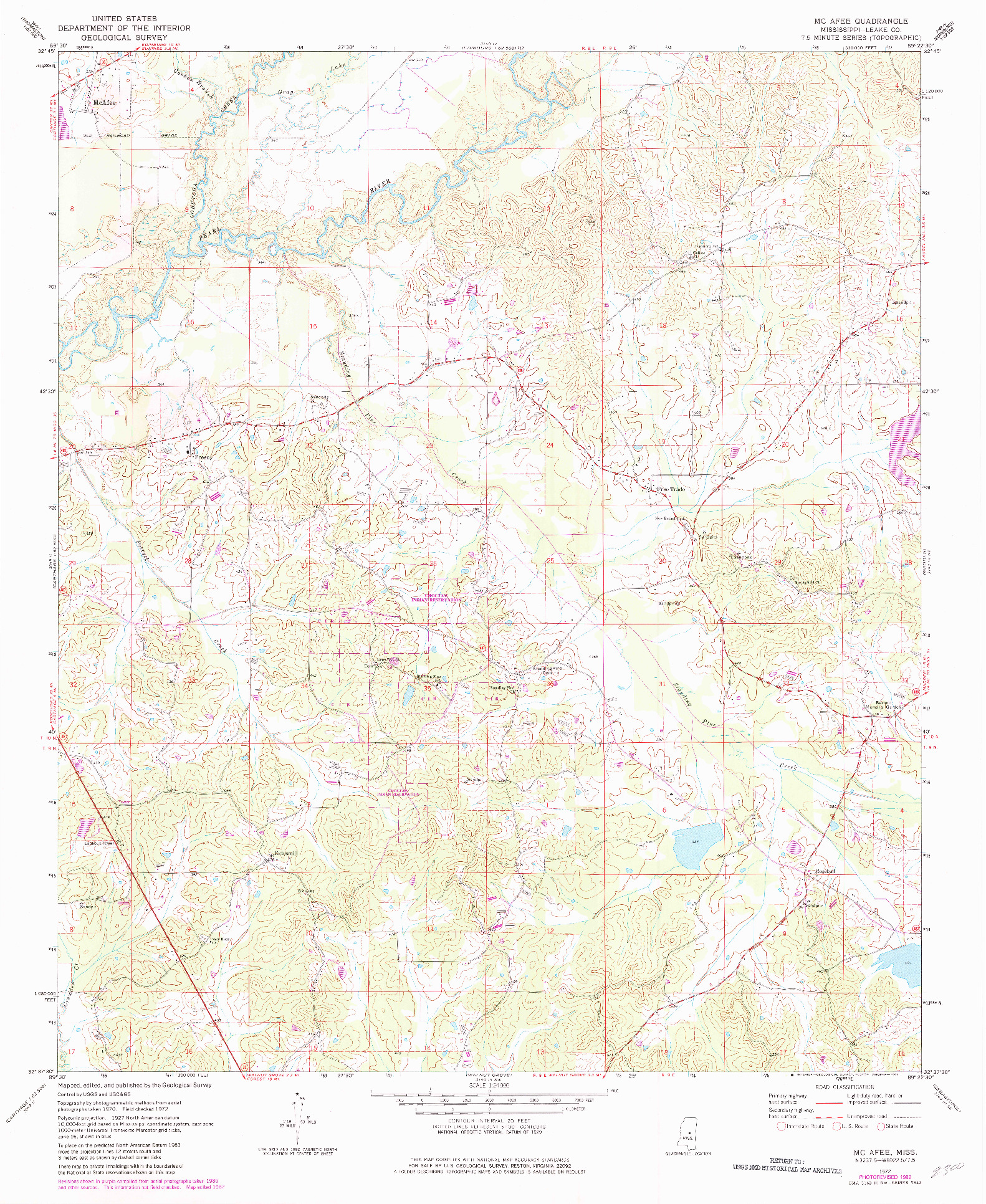 USGS 1:24000-SCALE QUADRANGLE FOR MCAFEE, MS 1972