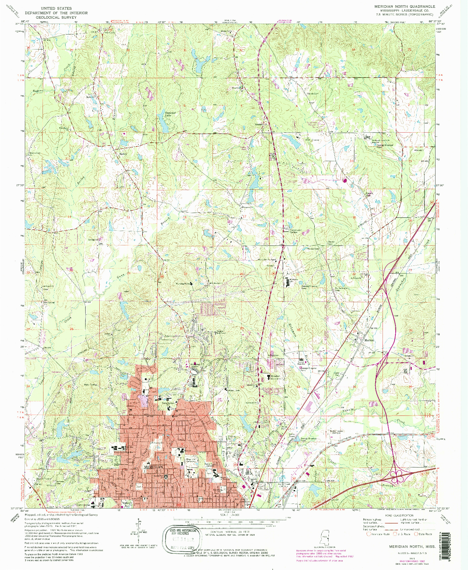 USGS 1:24000-SCALE QUADRANGLE FOR MERIDIAN NORTH, MS 1971