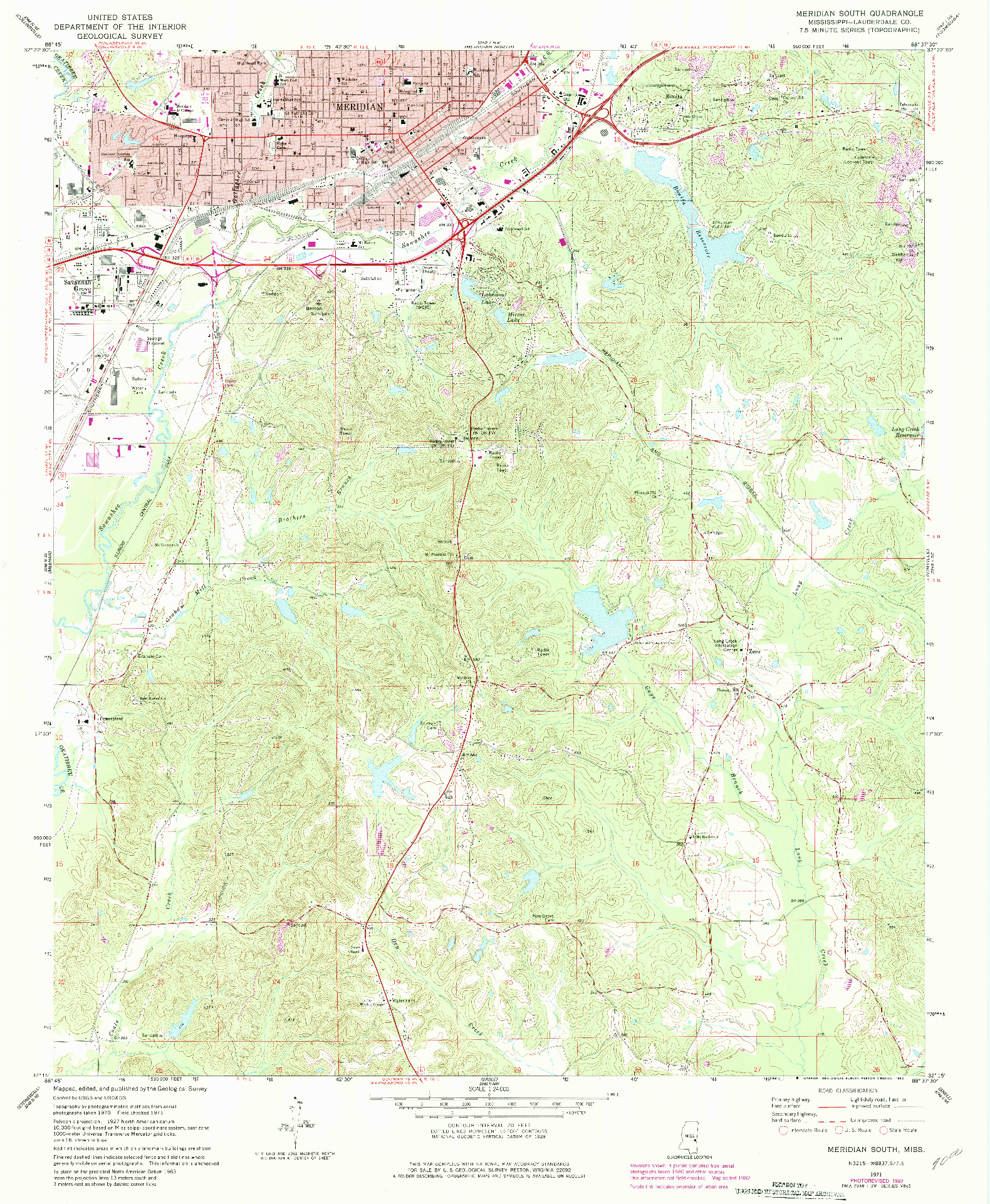 USGS 1:24000-SCALE QUADRANGLE FOR MERIDIAN SOUTH, MS 1971