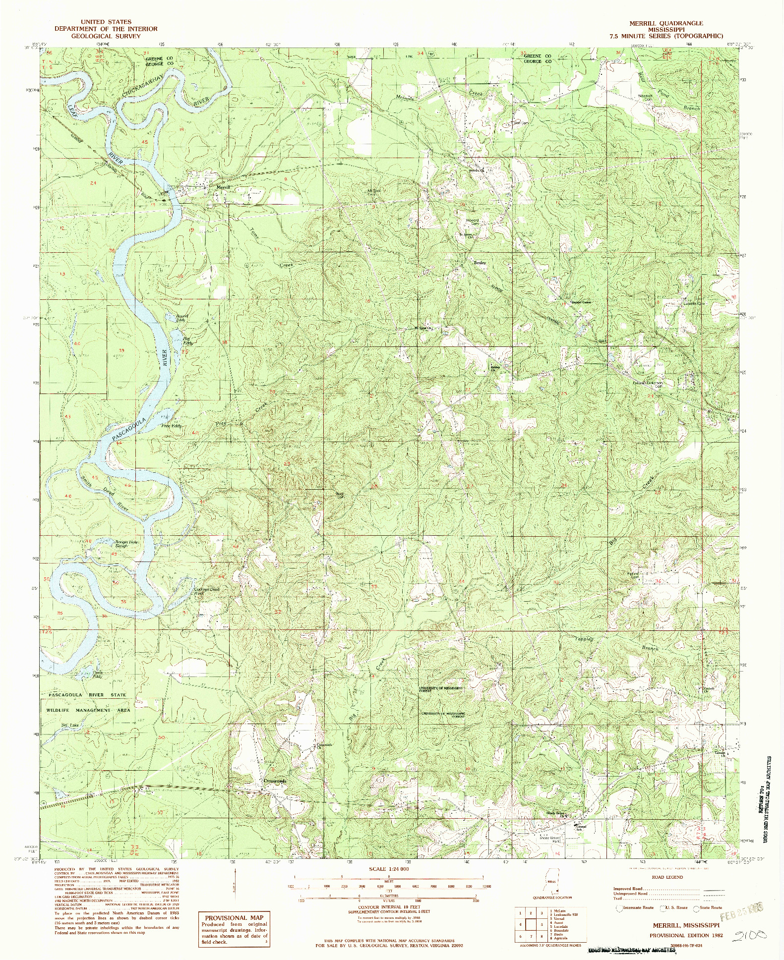 USGS 1:24000-SCALE QUADRANGLE FOR MERRILL, MS 1982