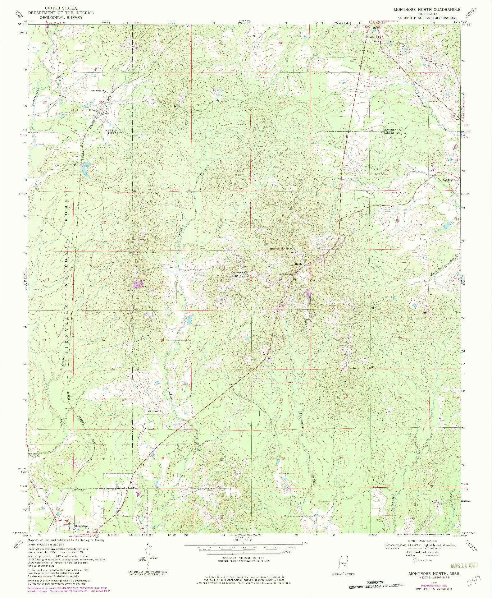 USGS 1:24000-SCALE QUADRANGLE FOR MONTROSE NORTH, MS 1970