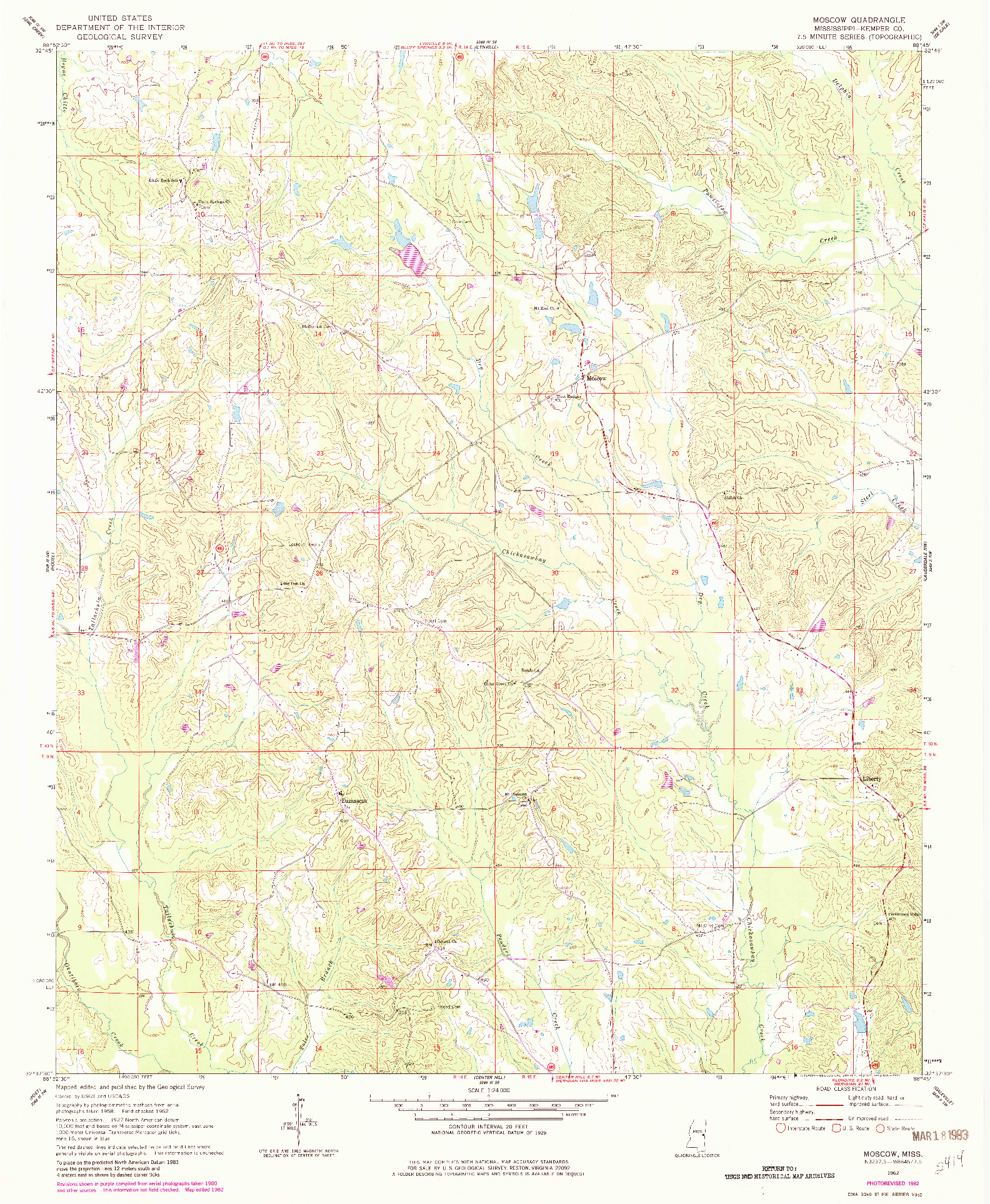 USGS 1:24000-SCALE QUADRANGLE FOR MOSCOW, MS 1962
