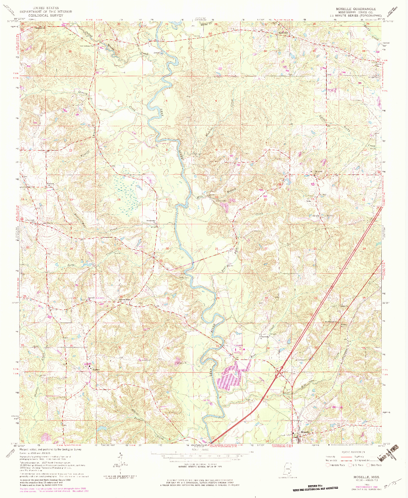 USGS 1:24000-SCALE QUADRANGLE FOR MOSELLE, MS 1965