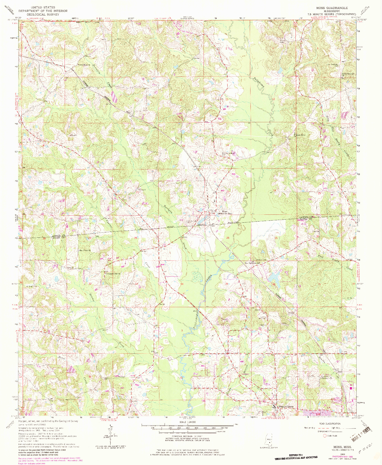 USGS 1:24000-SCALE QUADRANGLE FOR MOSS, MS 1964