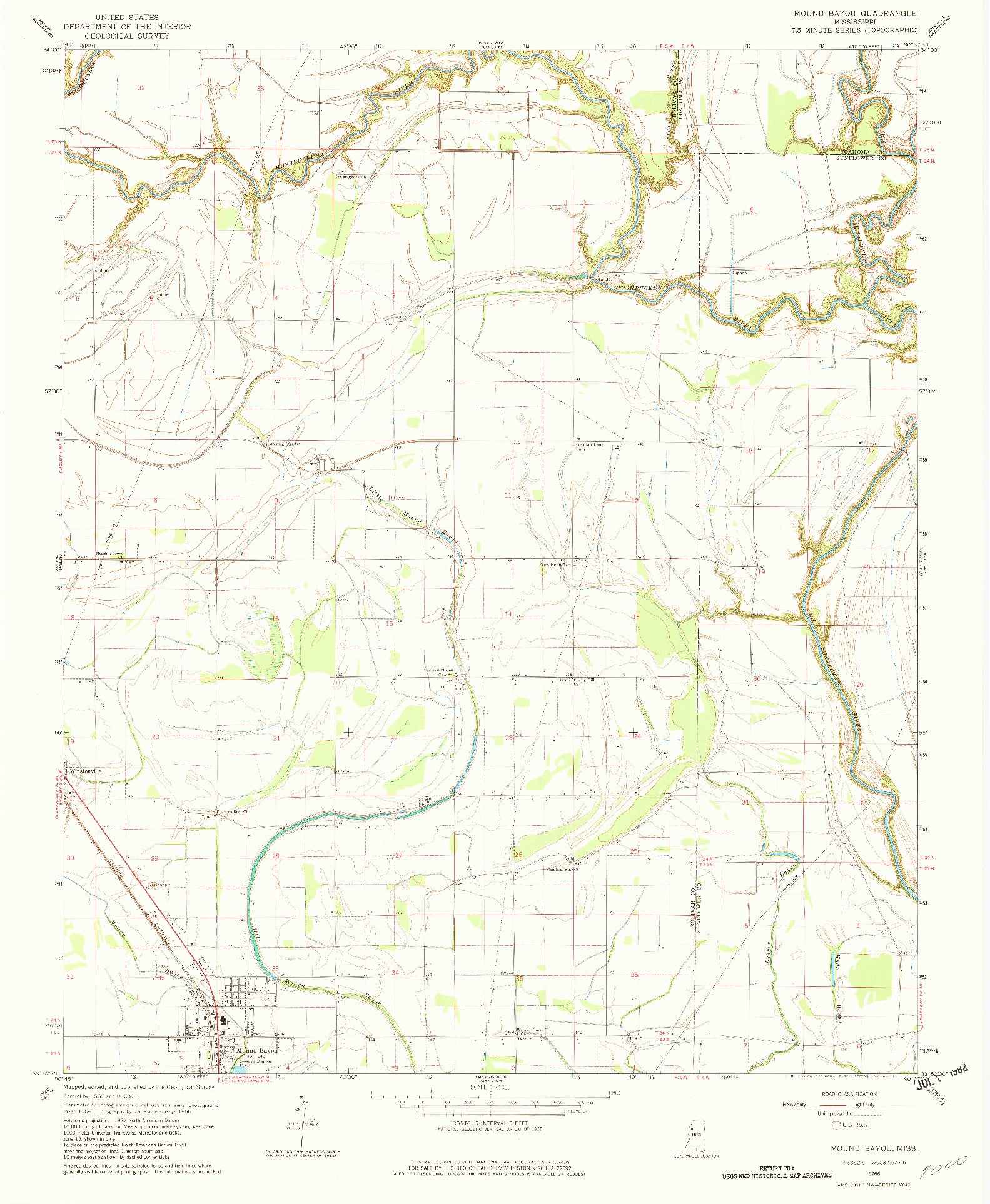 USGS 1:24000-SCALE QUADRANGLE FOR MOUND BAYOU, MS 1966