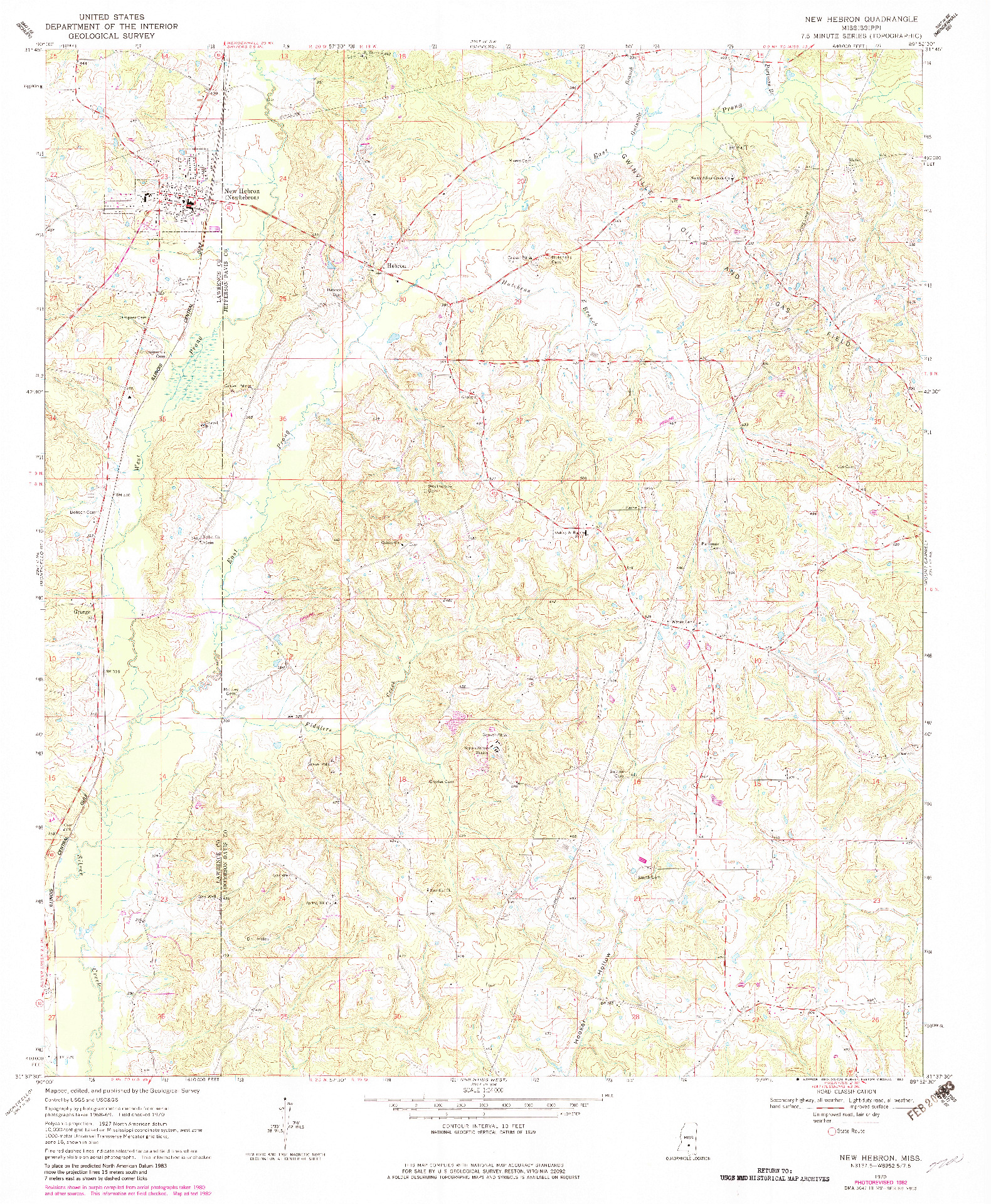 USGS 1:24000-SCALE QUADRANGLE FOR NEW HEBRON, MS 1970