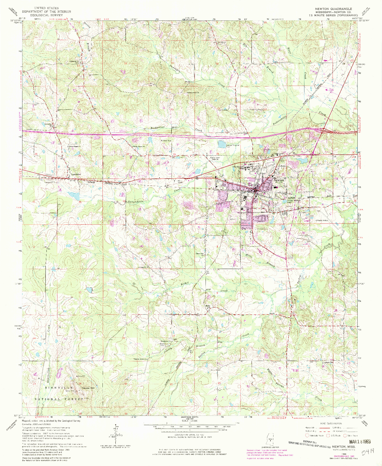 USGS 1:24000-SCALE QUADRANGLE FOR NEWTON, MS 1966