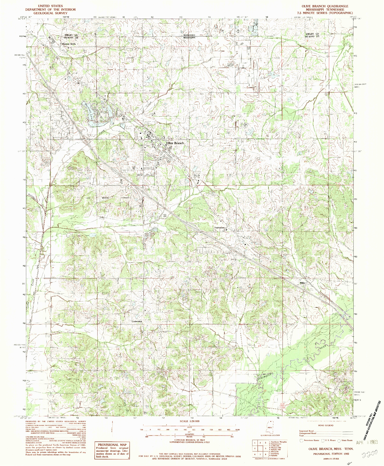 USGS 1:24000-SCALE QUADRANGLE FOR OLIVE BRANCH, MS 1982