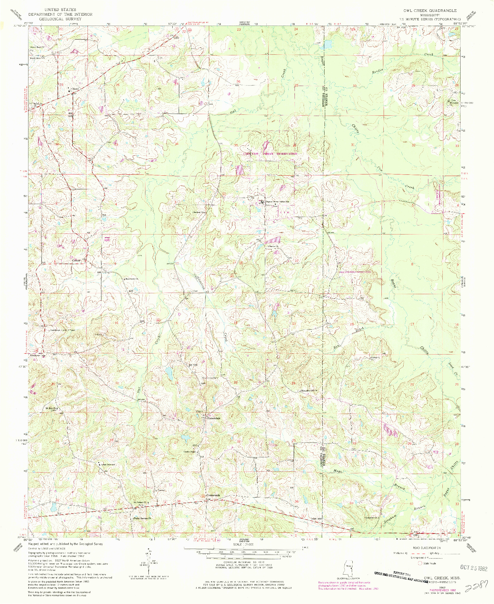 USGS 1:24000-SCALE QUADRANGLE FOR OWL CREEK, MS 1962