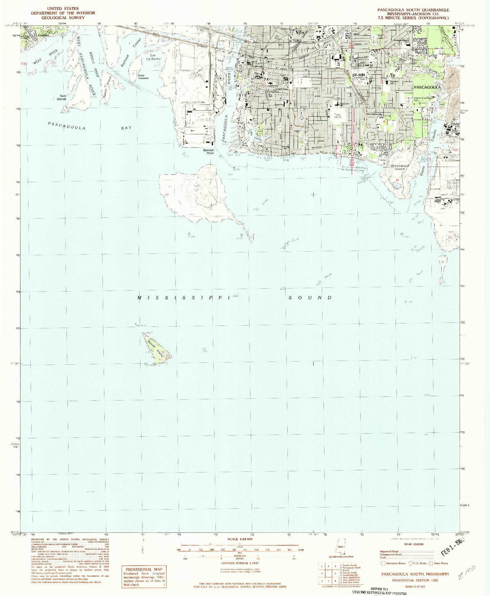 USGS 1:24000-SCALE QUADRANGLE FOR PASCAGOULA SOUTH, MS 1982