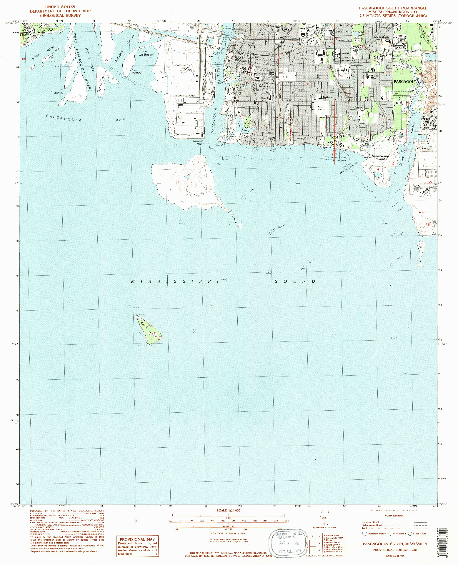 USGS 1:24000-SCALE QUADRANGLE FOR PASCAGOULA SOUTH, MS 1982