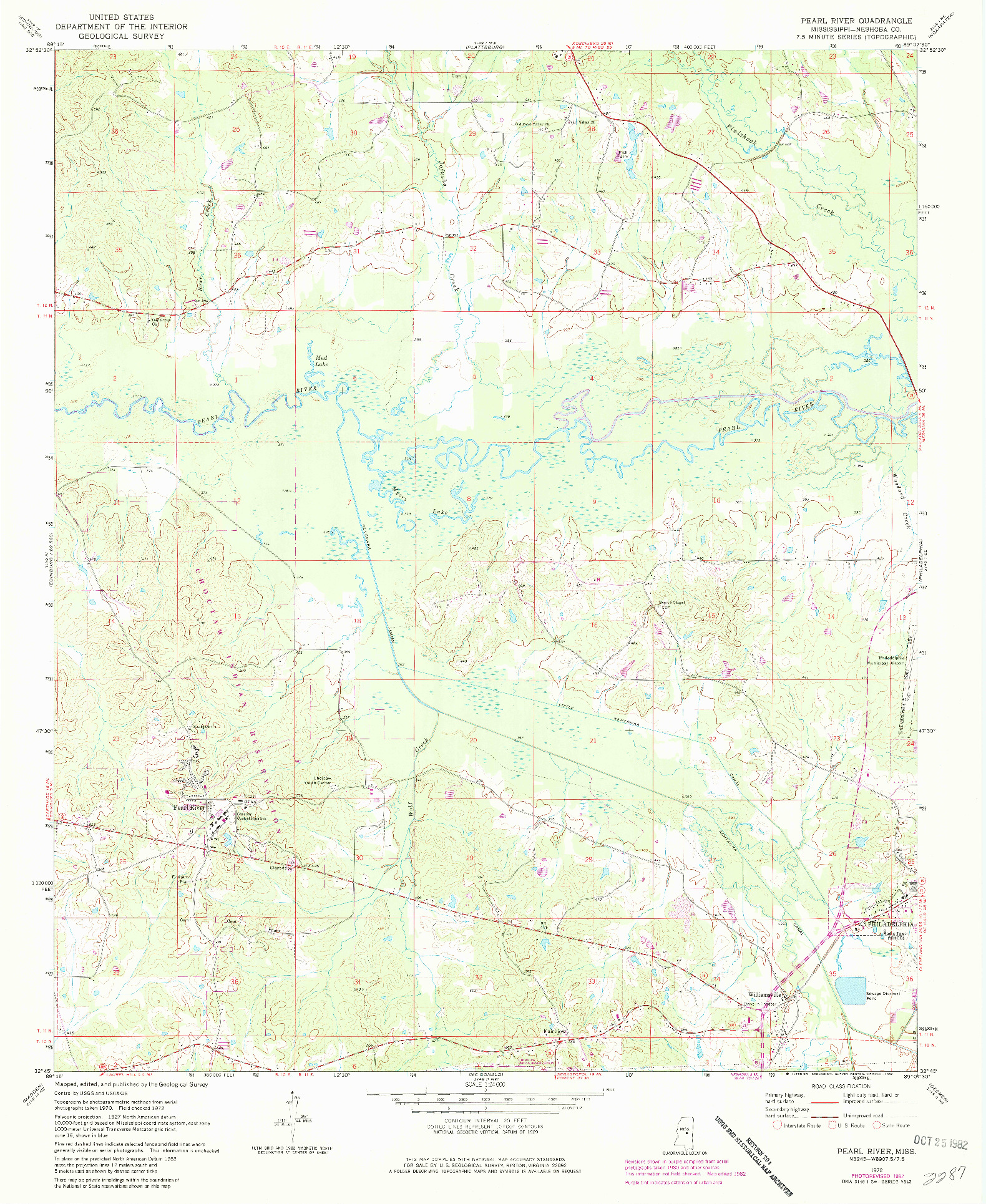 USGS 1:24000-SCALE QUADRANGLE FOR PEARL RIVER, MS 1972