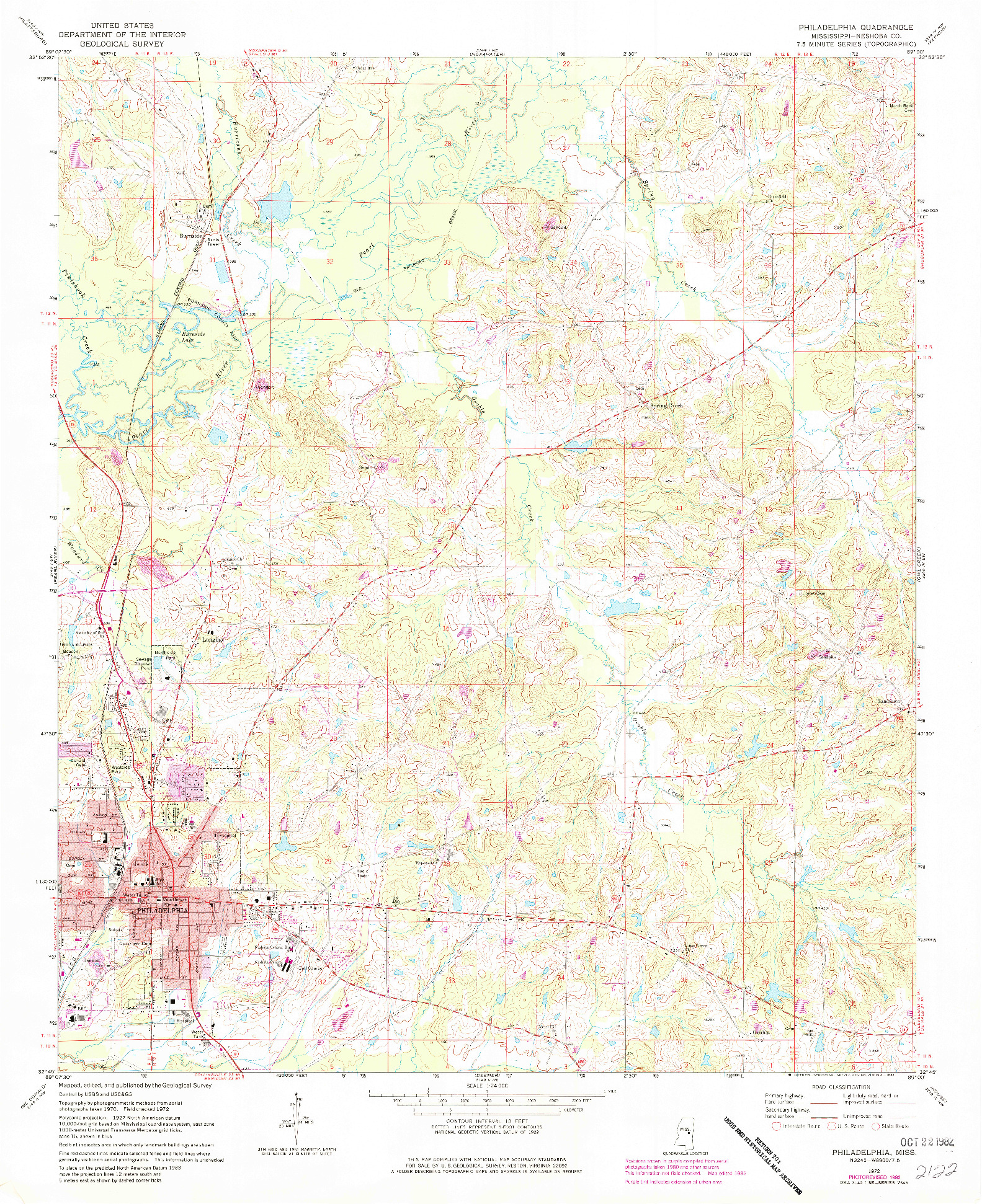 USGS 1:24000-SCALE QUADRANGLE FOR PHILADELPHIA, MS 1972