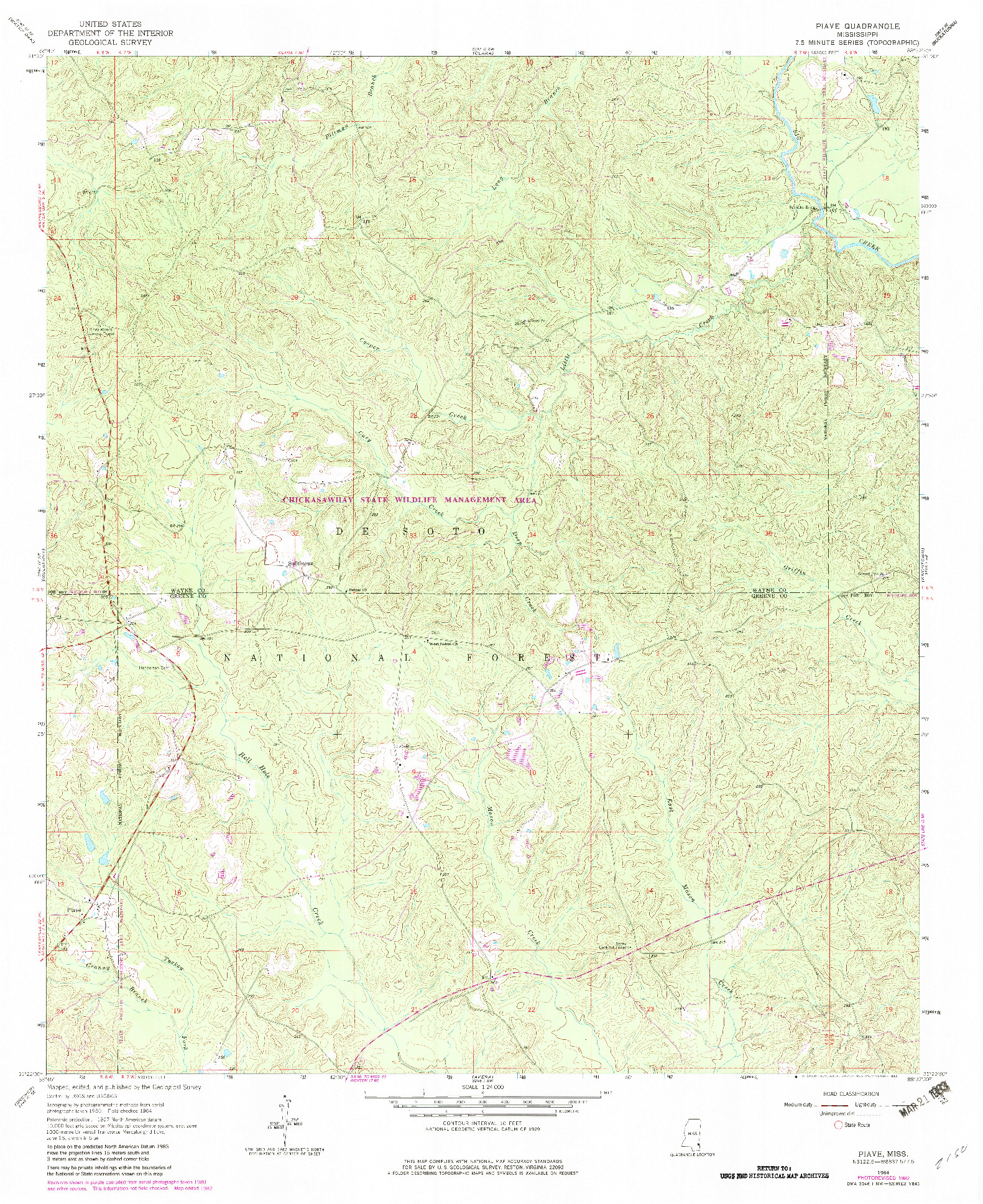 USGS 1:24000-SCALE QUADRANGLE FOR PIAVE, MS 1964