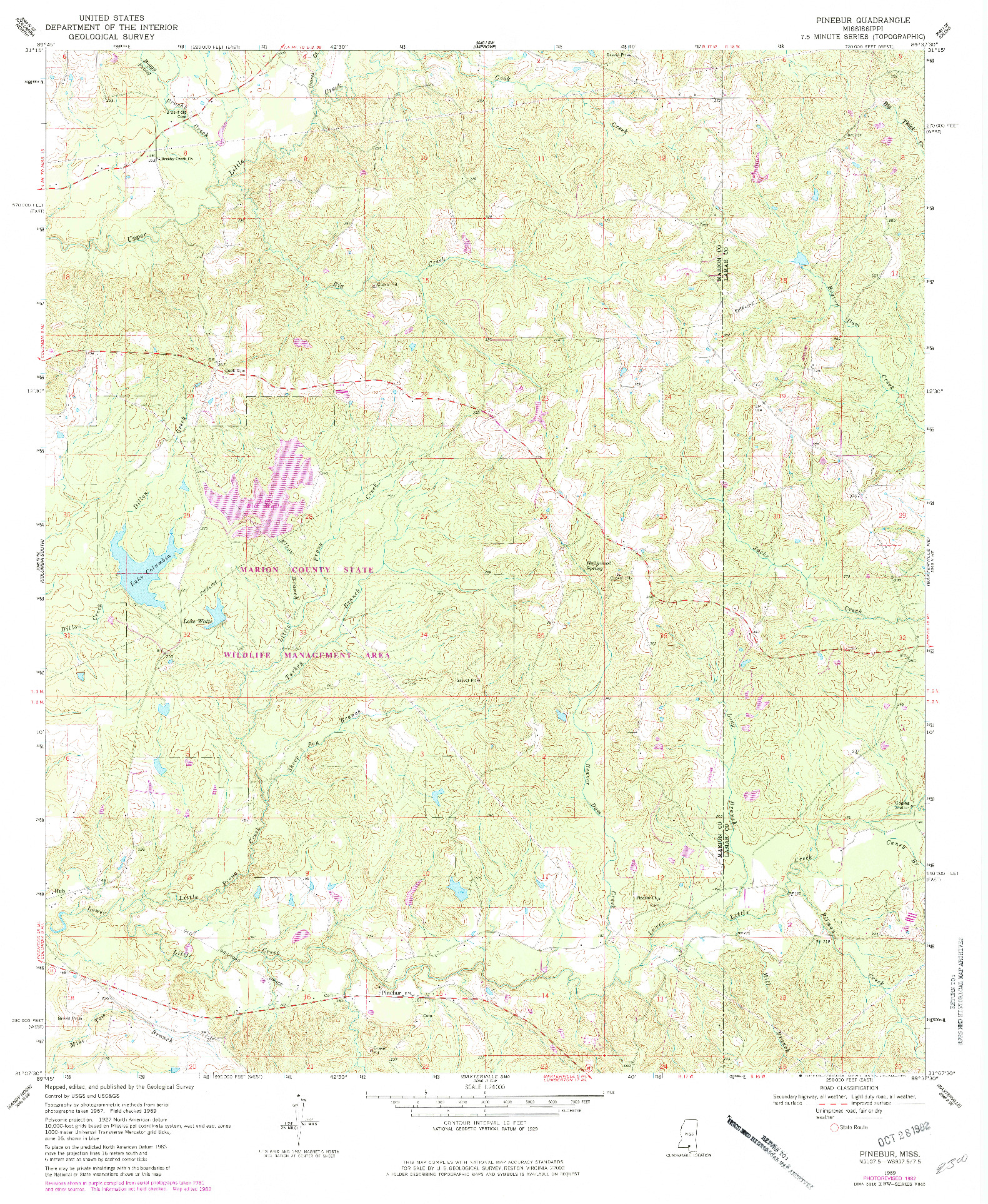 USGS 1:24000-SCALE QUADRANGLE FOR PINEBUR, MS 1969