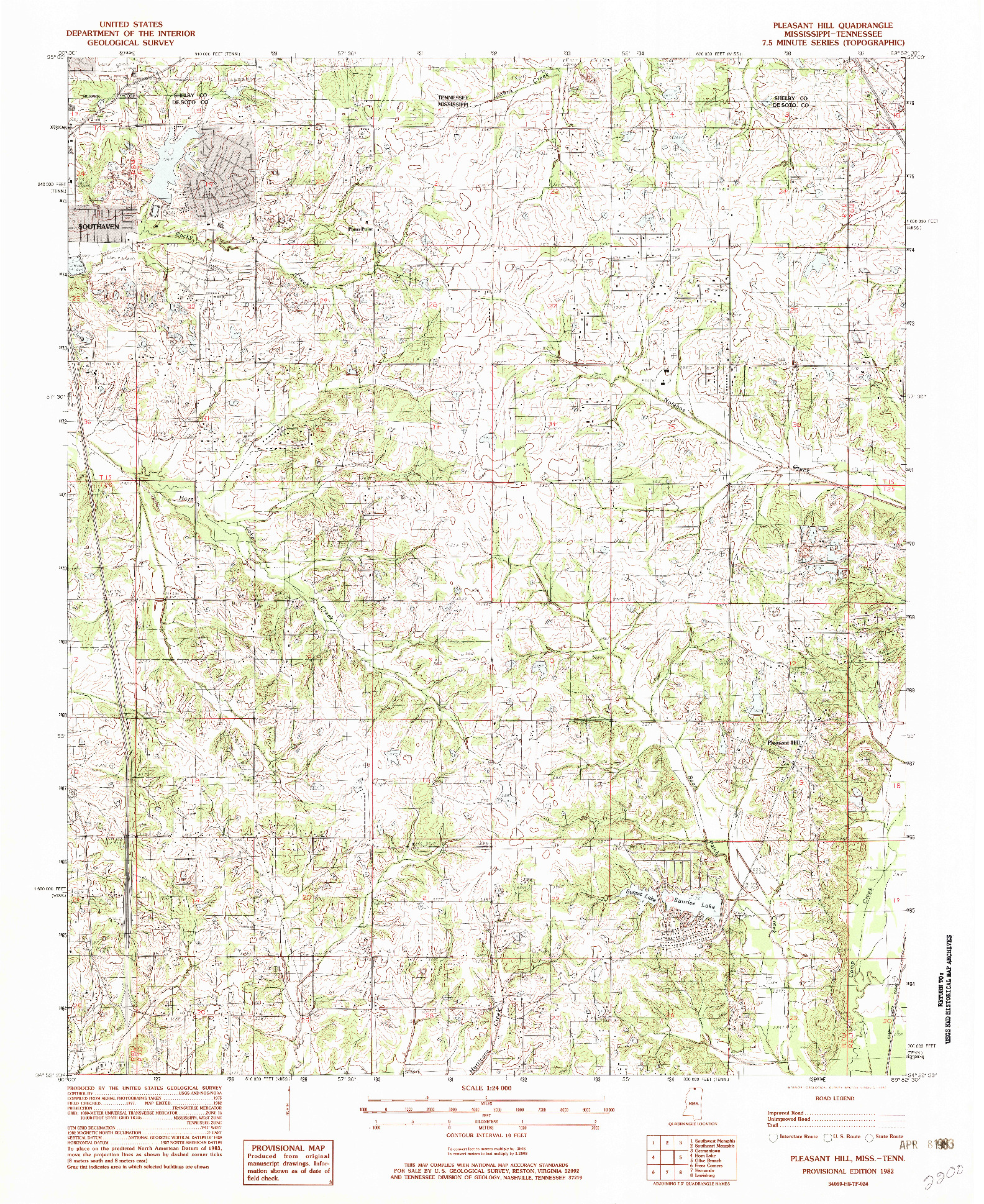 USGS 1:24000-SCALE QUADRANGLE FOR PLEASANT HILL, MS 1982