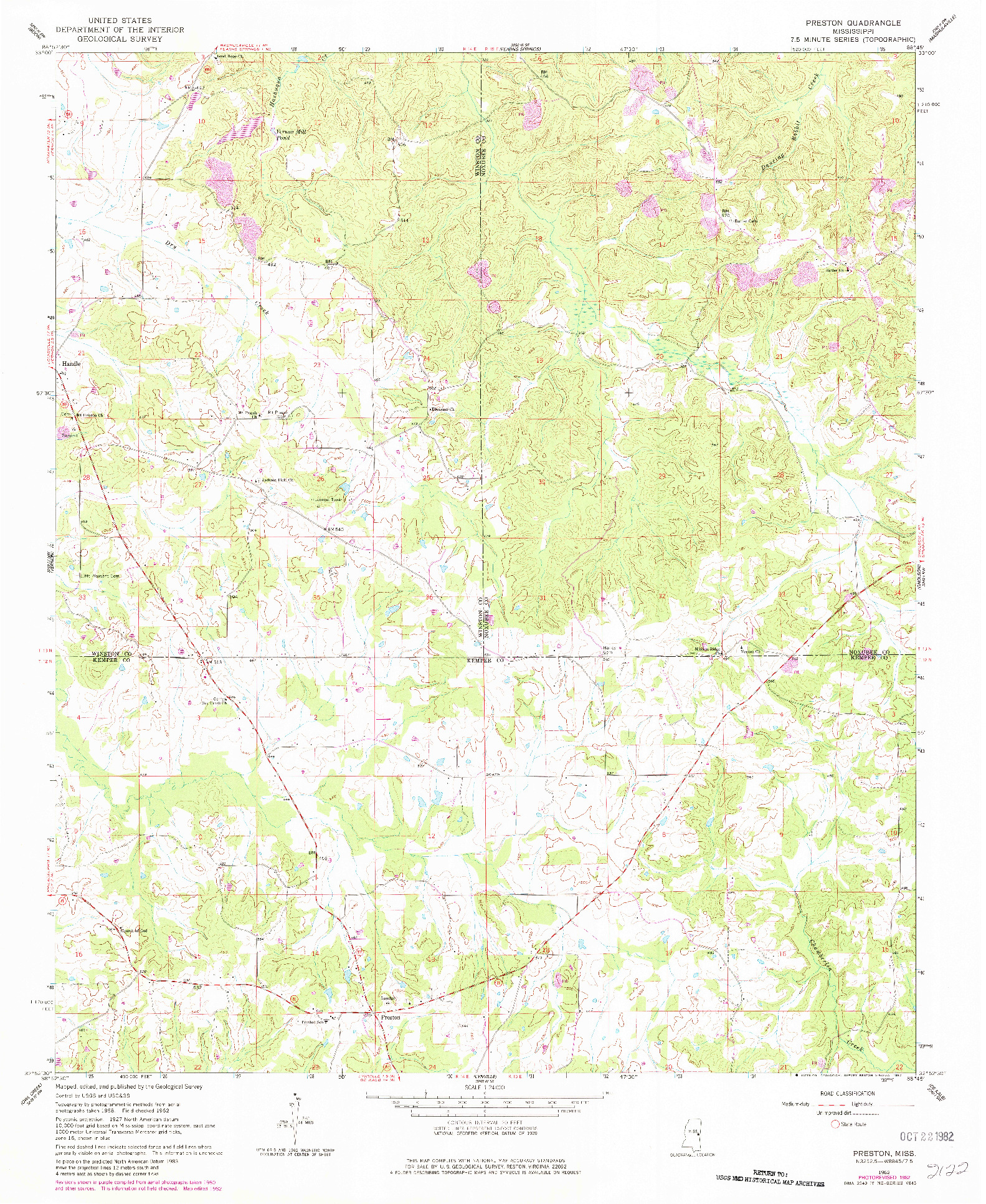USGS 1:24000-SCALE QUADRANGLE FOR PRESTON, MS 1962