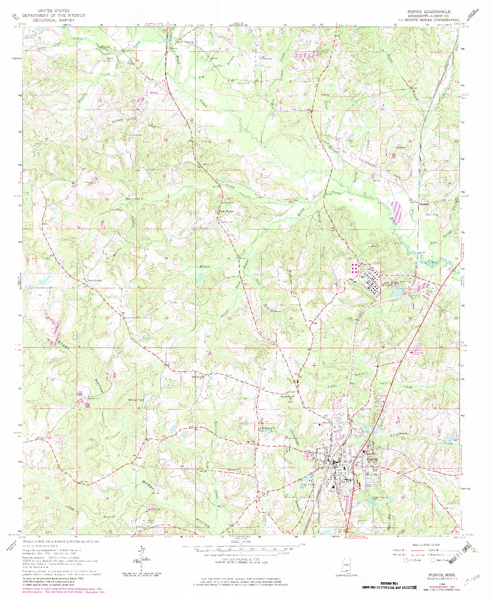 USGS 1:24000-SCALE QUADRANGLE FOR PURVIS, MS 1964