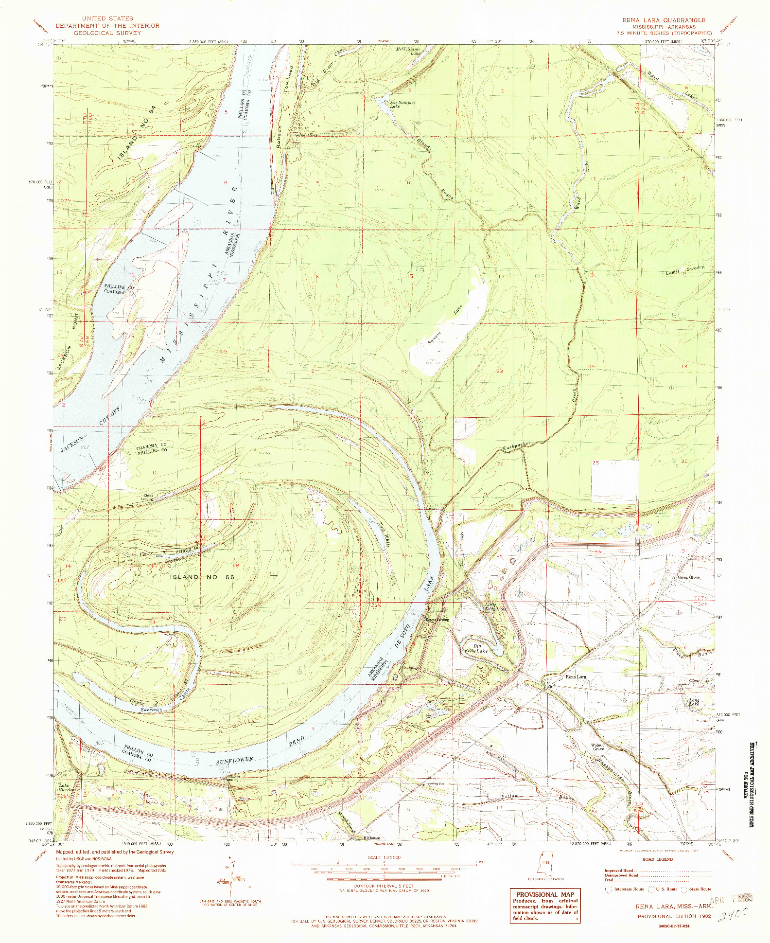 USGS 1:24000-SCALE QUADRANGLE FOR RENA LARA, MS 1982