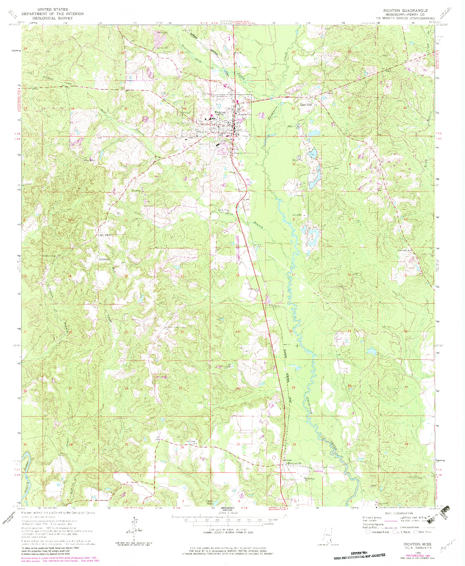 USGS 1:24000-SCALE QUADRANGLE FOR RICHTON, MS 1964