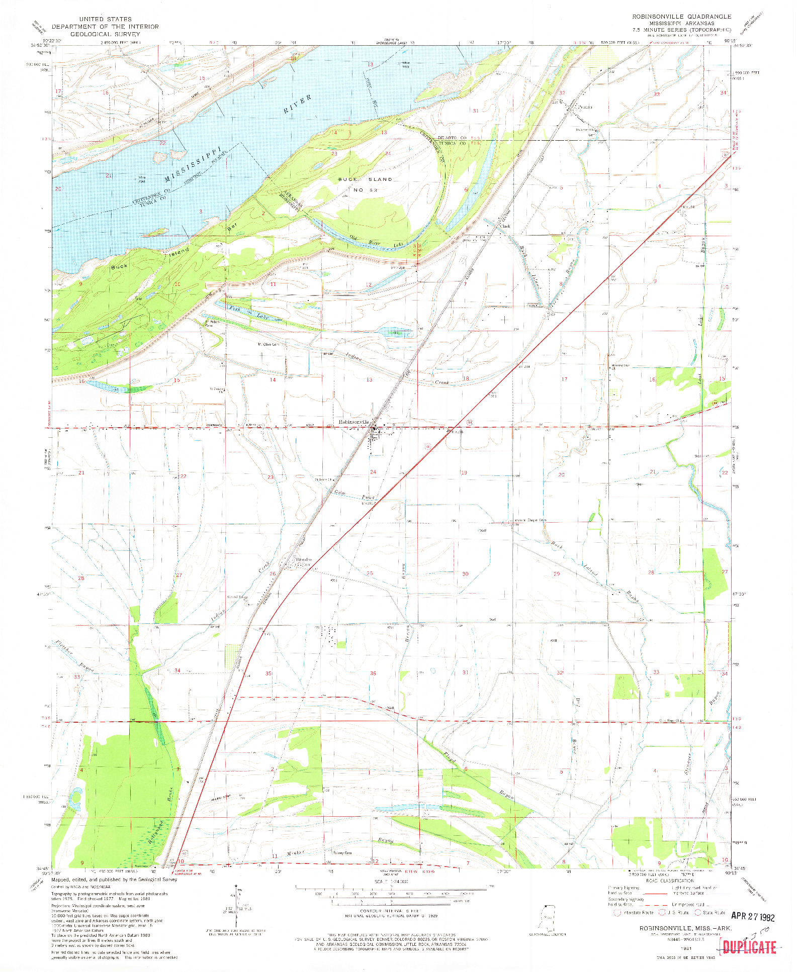 USGS 1:24000-SCALE QUADRANGLE FOR ROBINSONVILLE, MS 1981